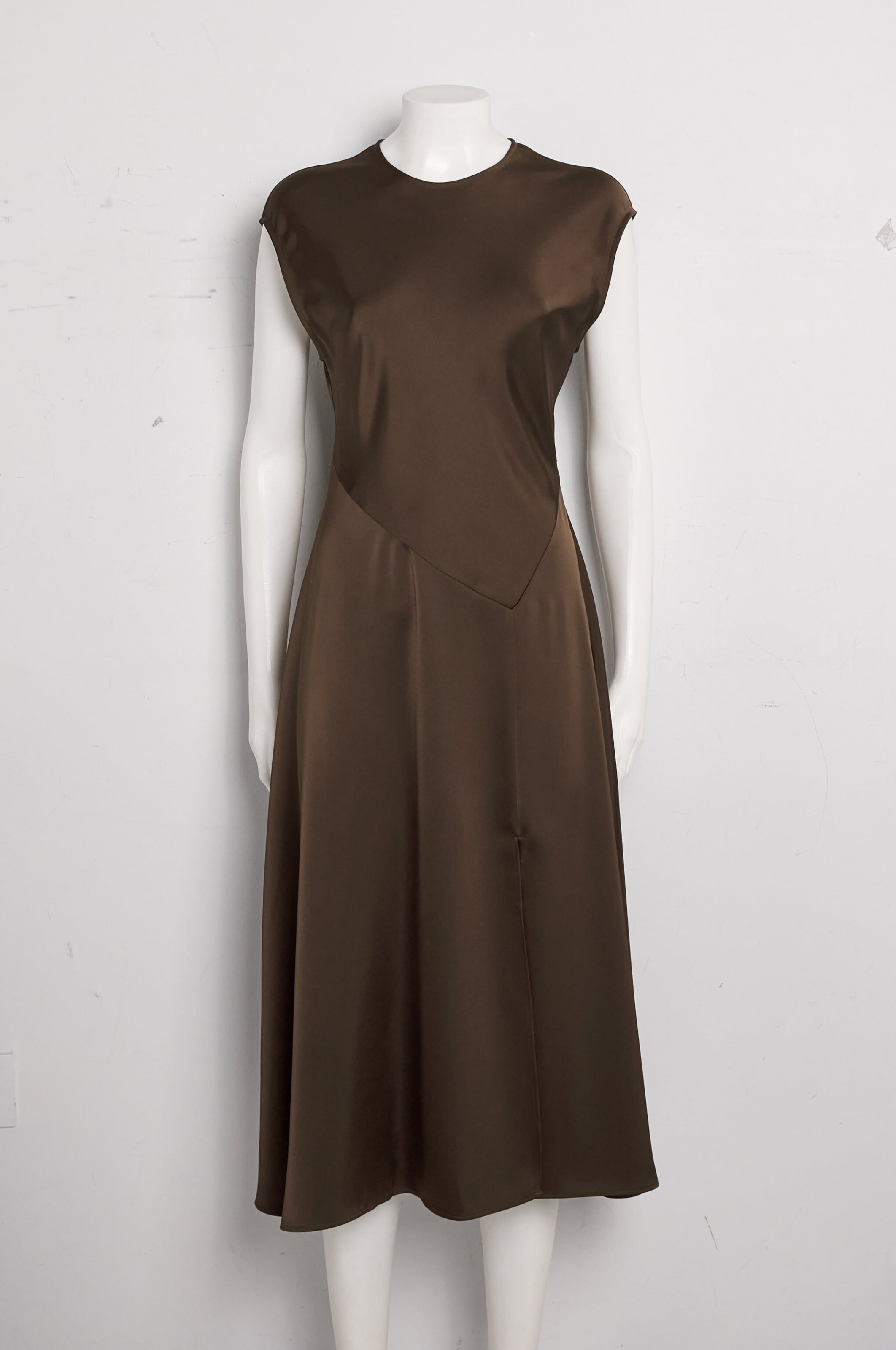 Max & Co Satin Flared Midi Dress In Brown