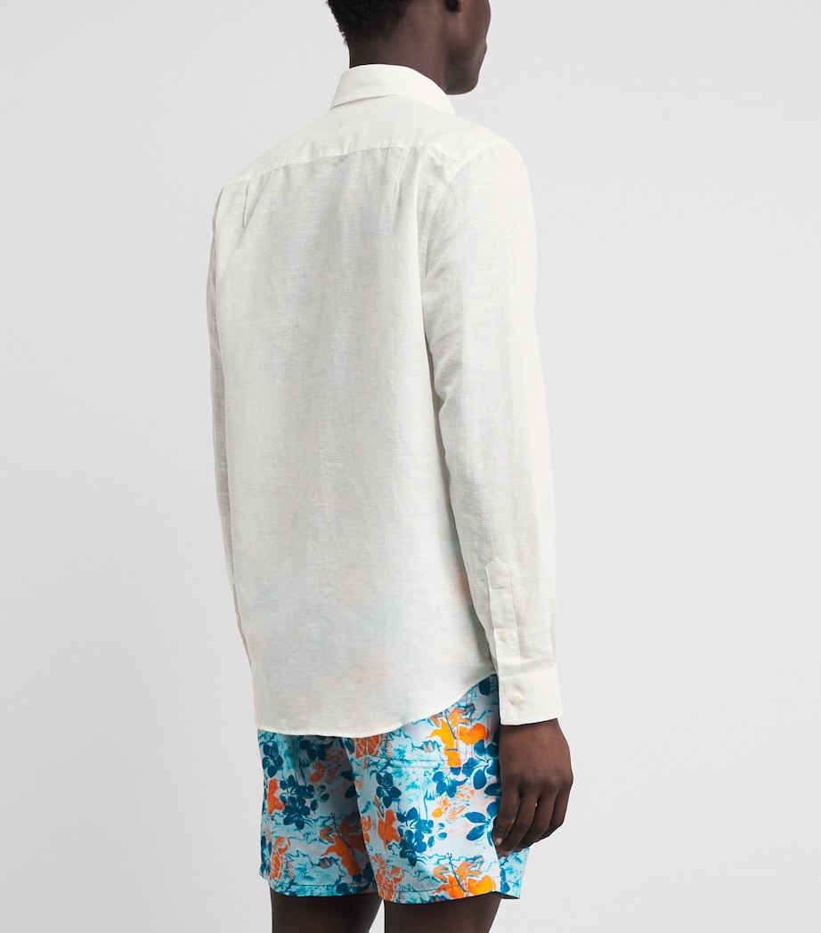 Vilebrequin Mens Cotton-Linen Embroidered Caroubis Shirt Blanc Image 5