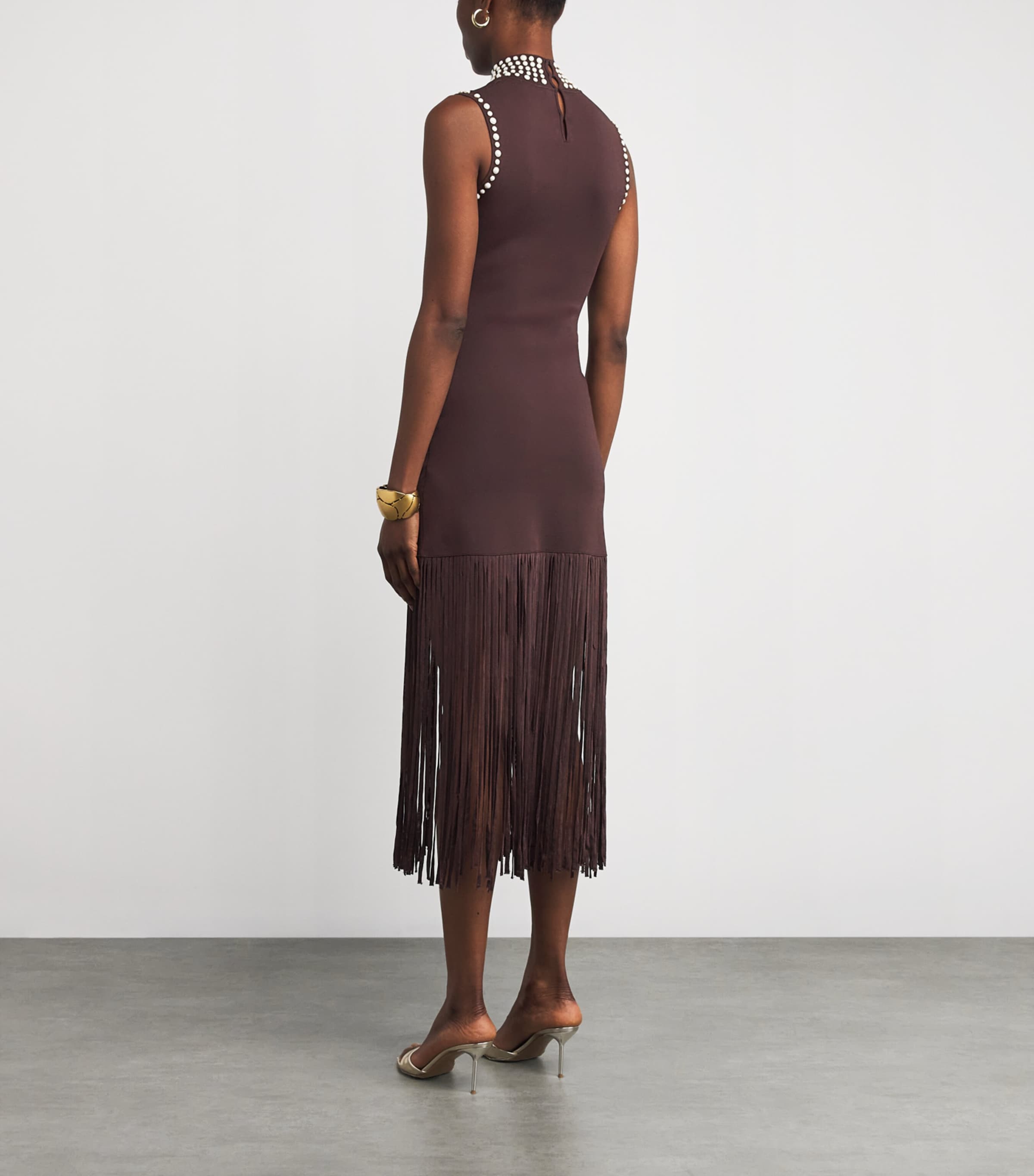Embellished Fringe Midi Dress BROWN Image 3