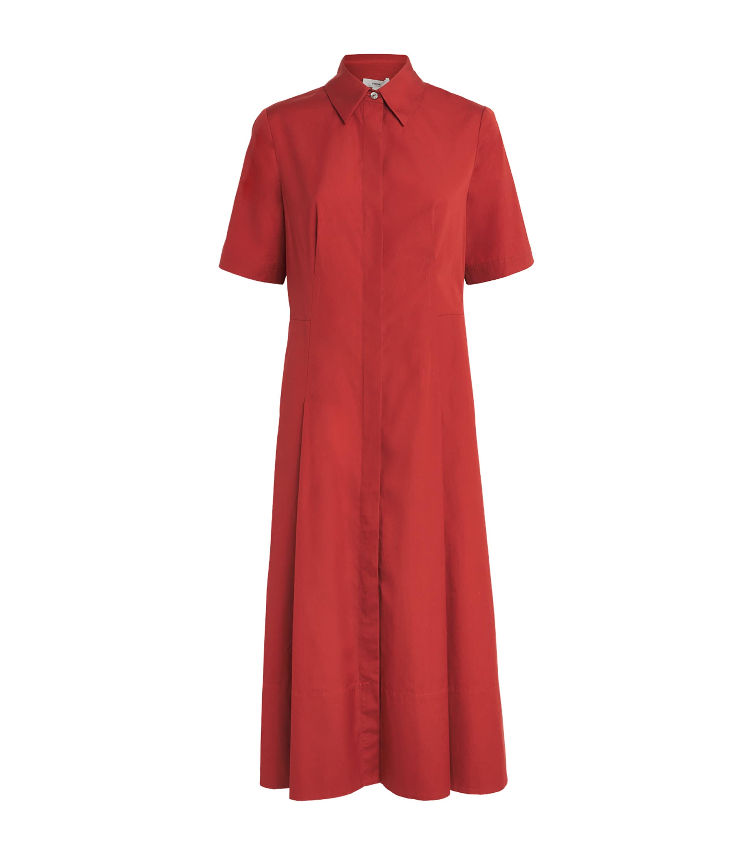 Vince Cotton Shirt Midi Dress In Red