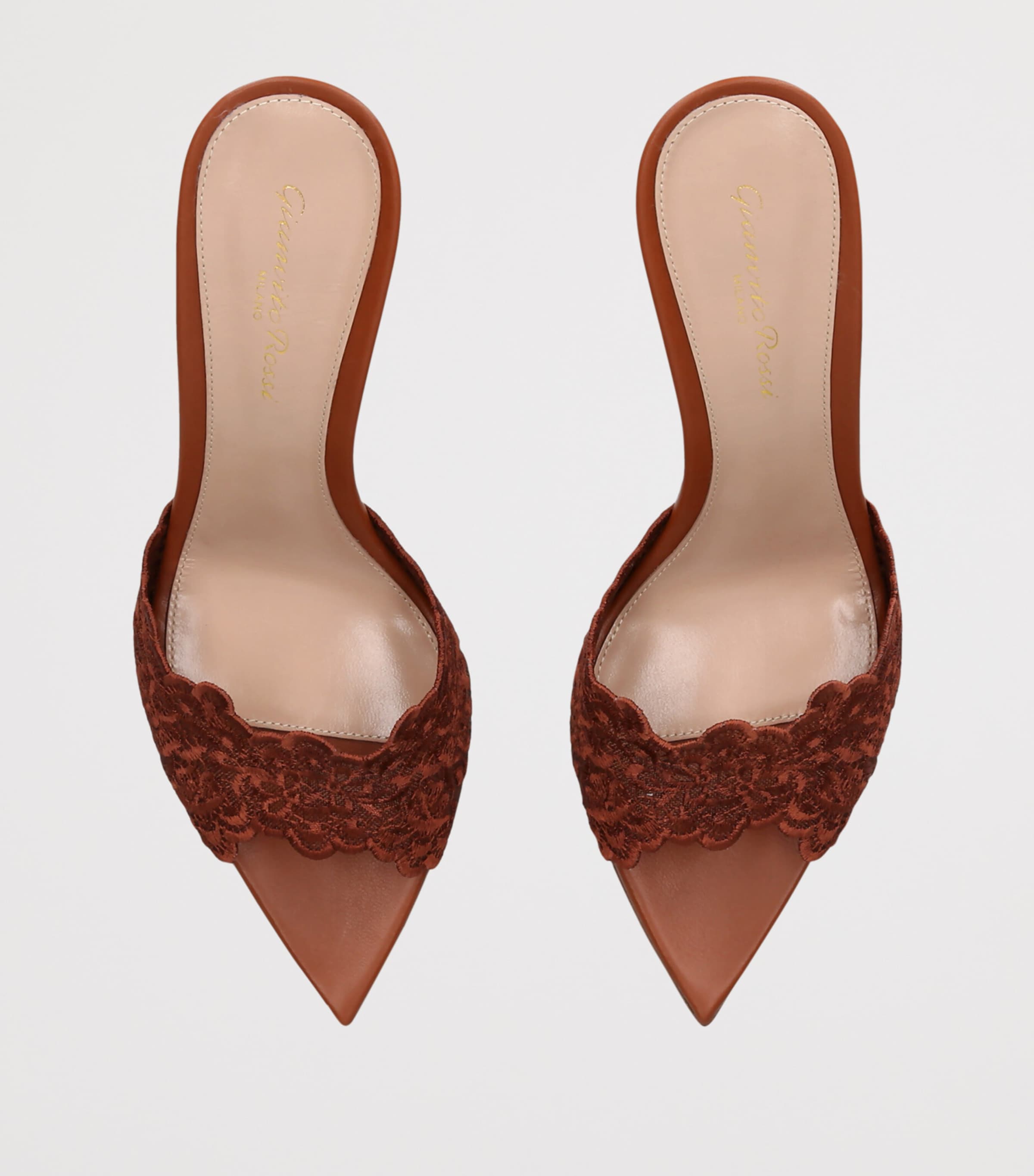 Gianvito Rossi Lace Yvonne Mules 85 Brown Image 3