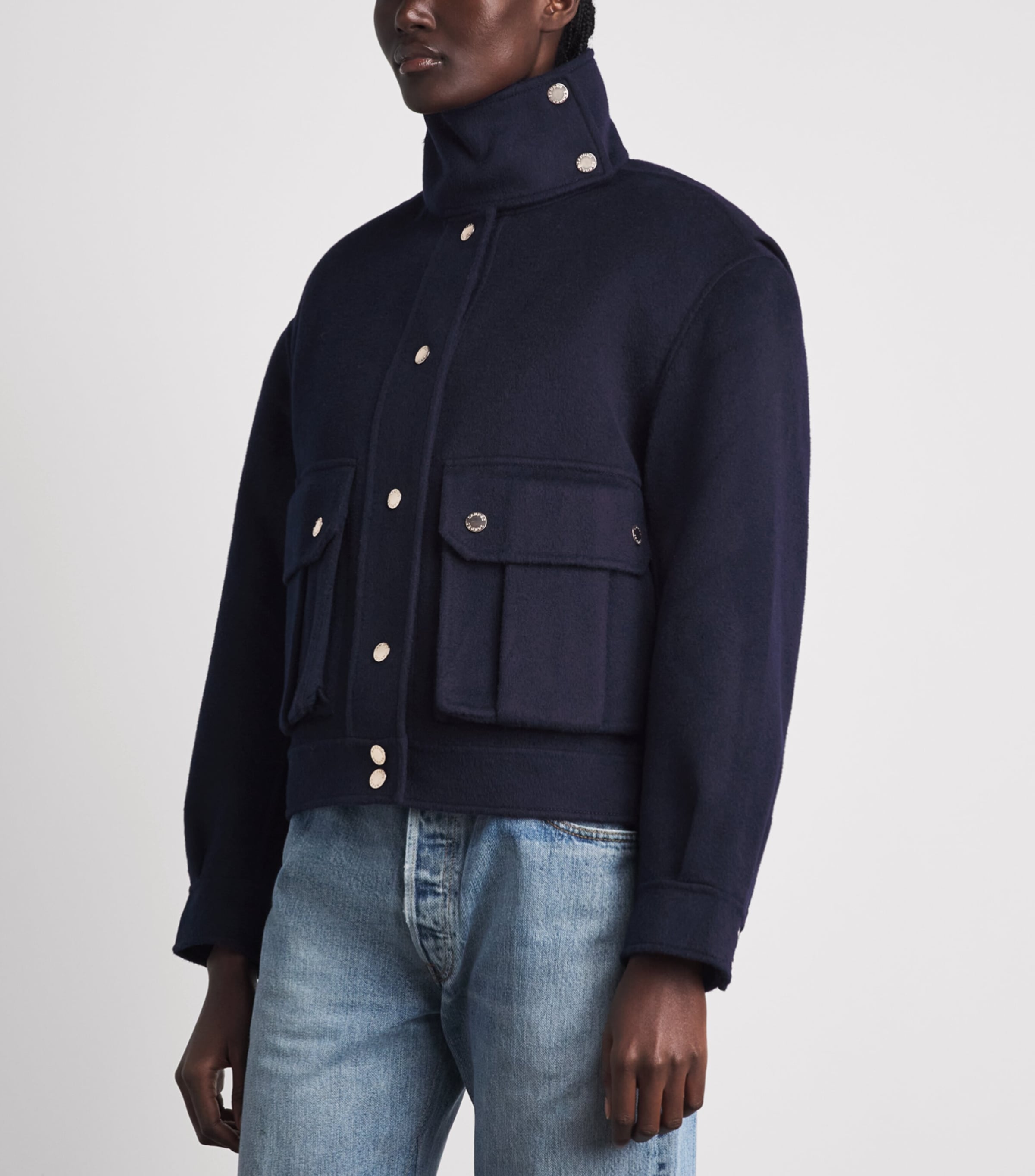Sandro Paris Womens Wool Cropped Coat Navy Blue Image 4