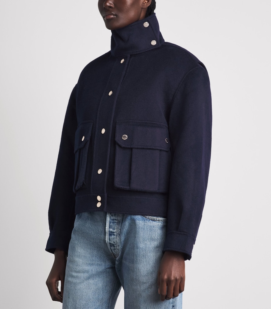 Sandro Paris Womens Wool Cropped Coat Navy Blue Image 4