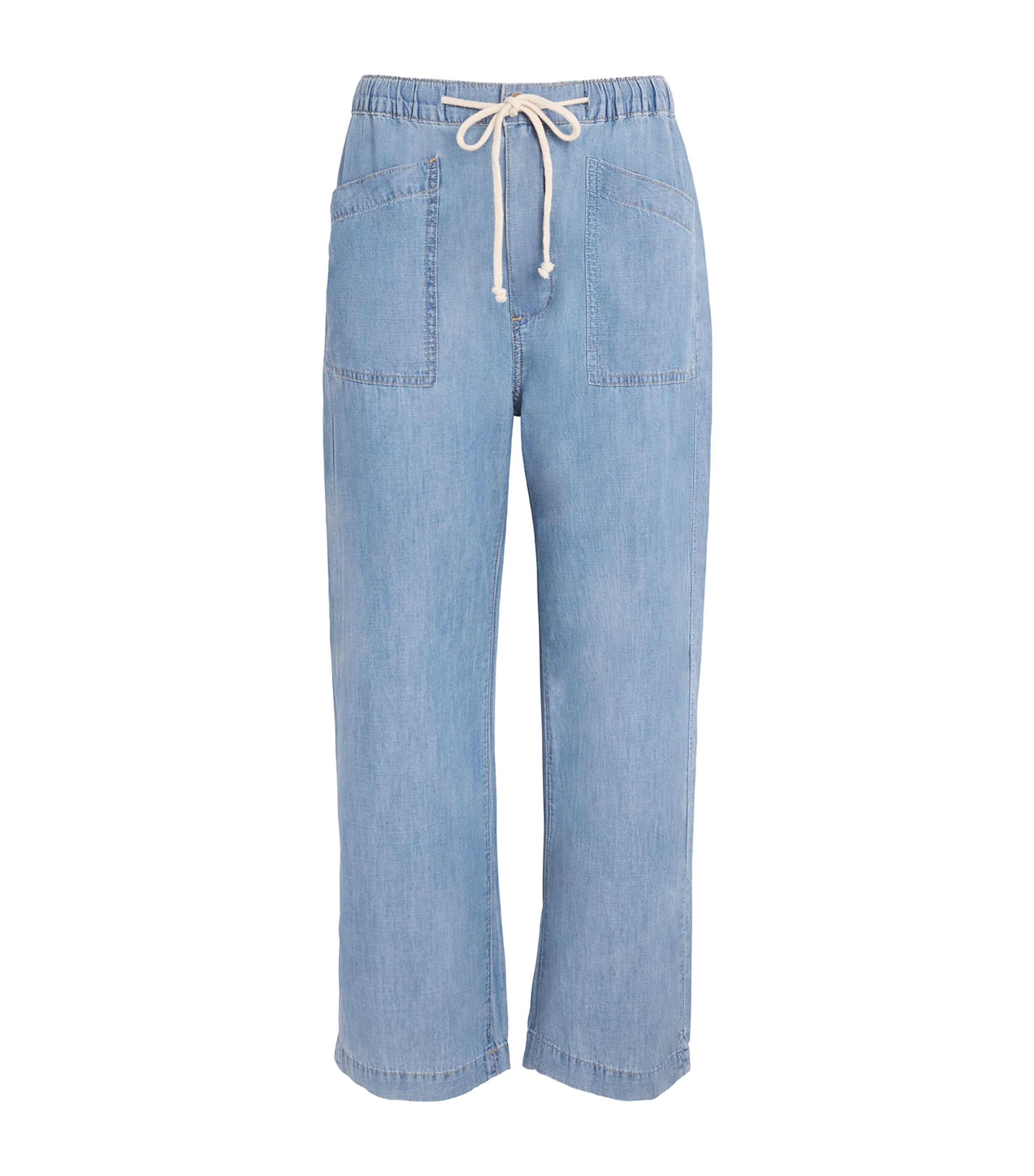 PAIGE Womens Drawstring Evann Wide-Leg Jeans Silver Lake Image 1