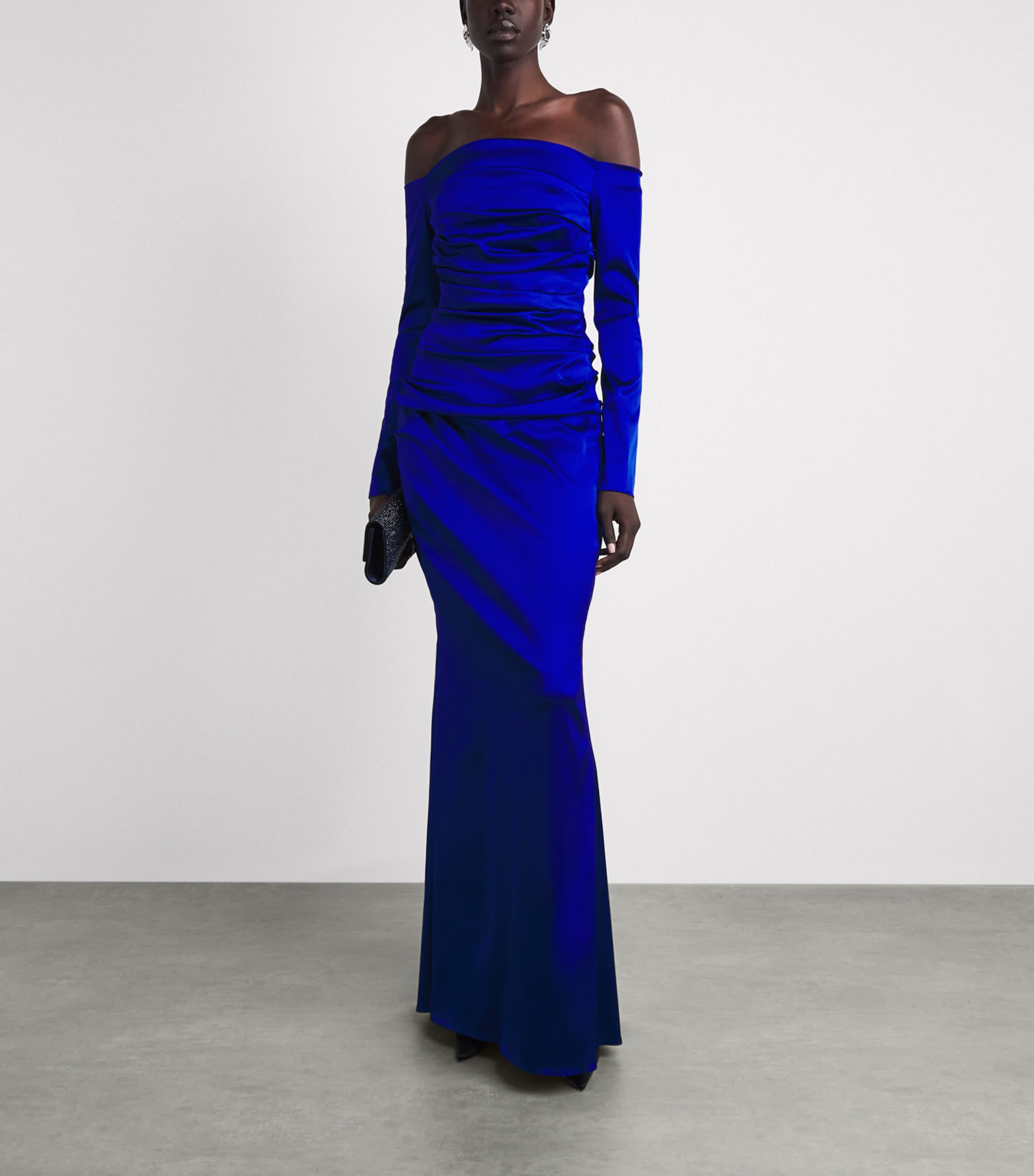Talbot Runhof Womens Stretch-Satin Gathered Column Gown Royal Image 2