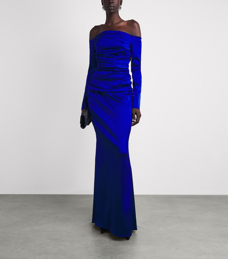 Talbot Runhof Womens Stretch-Satin Gathered Column Gown Royal Image 2