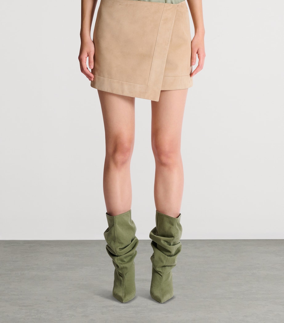 Balmain Womens Suede Wrap Mini Skirt Sable Image 2