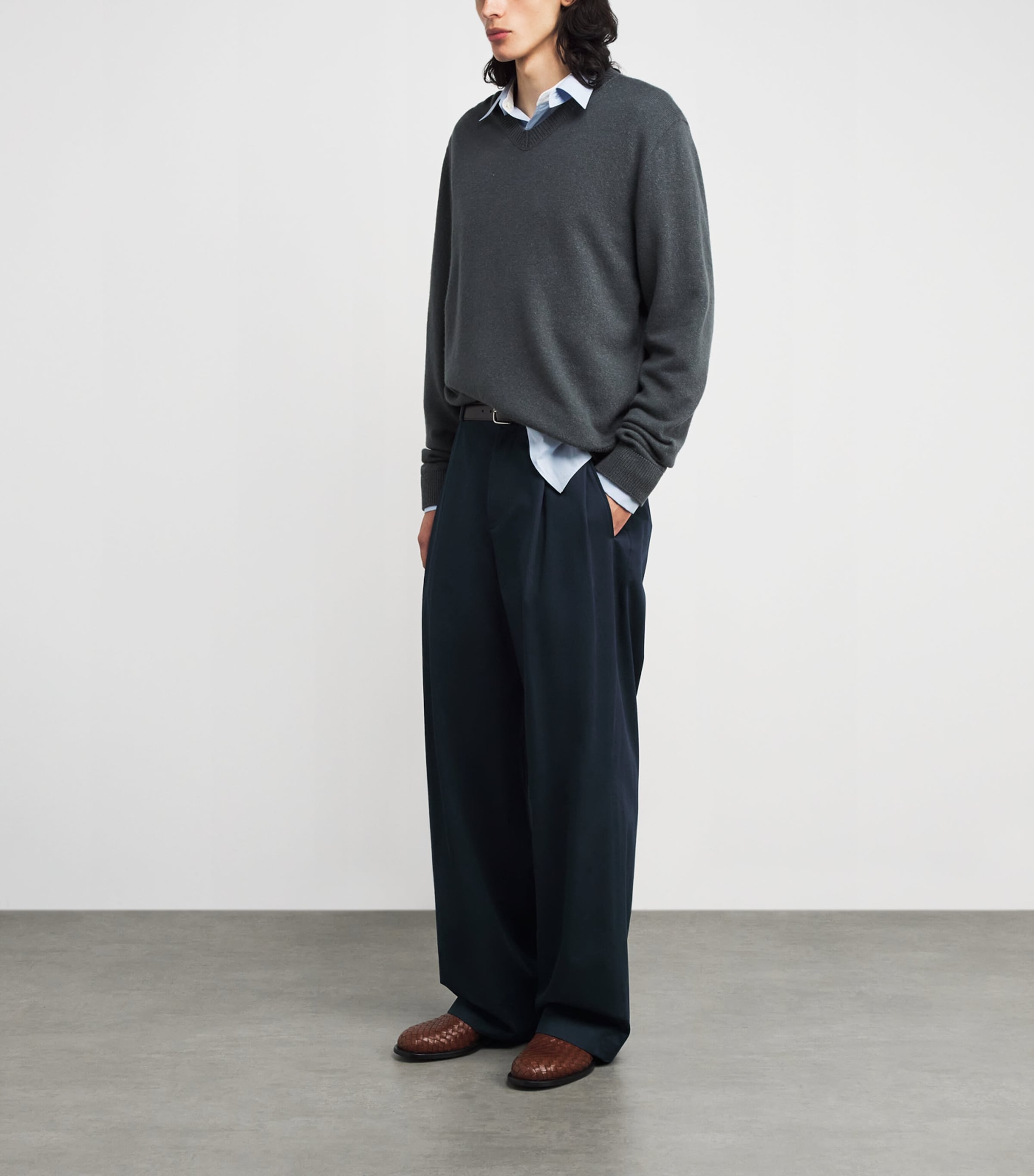 The Row Mens Tibor Cotton-Cashmere Trousers Anthracite Image 2