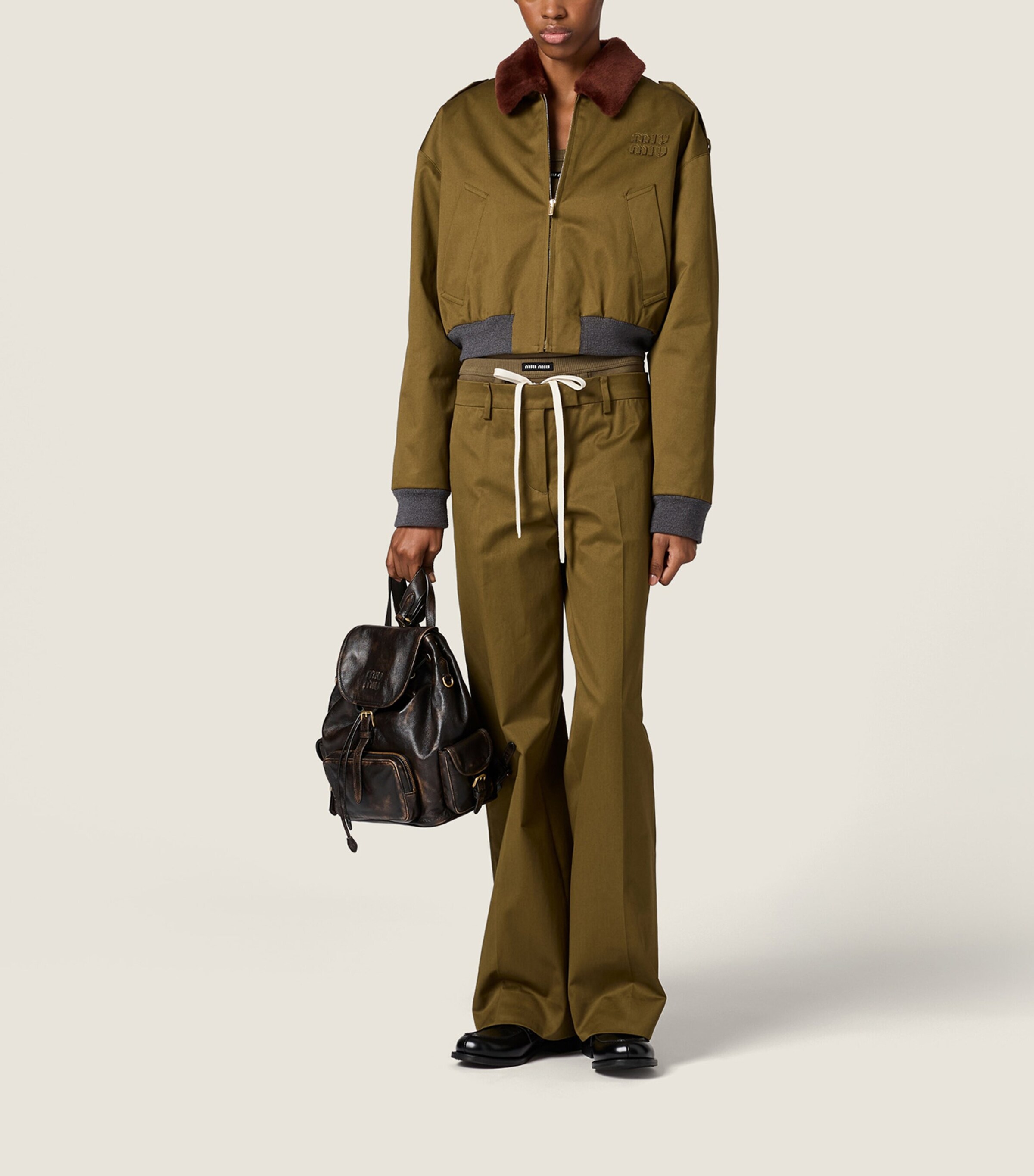 Miu Miu Womens Cotton Twill Trousers Green Image 2
