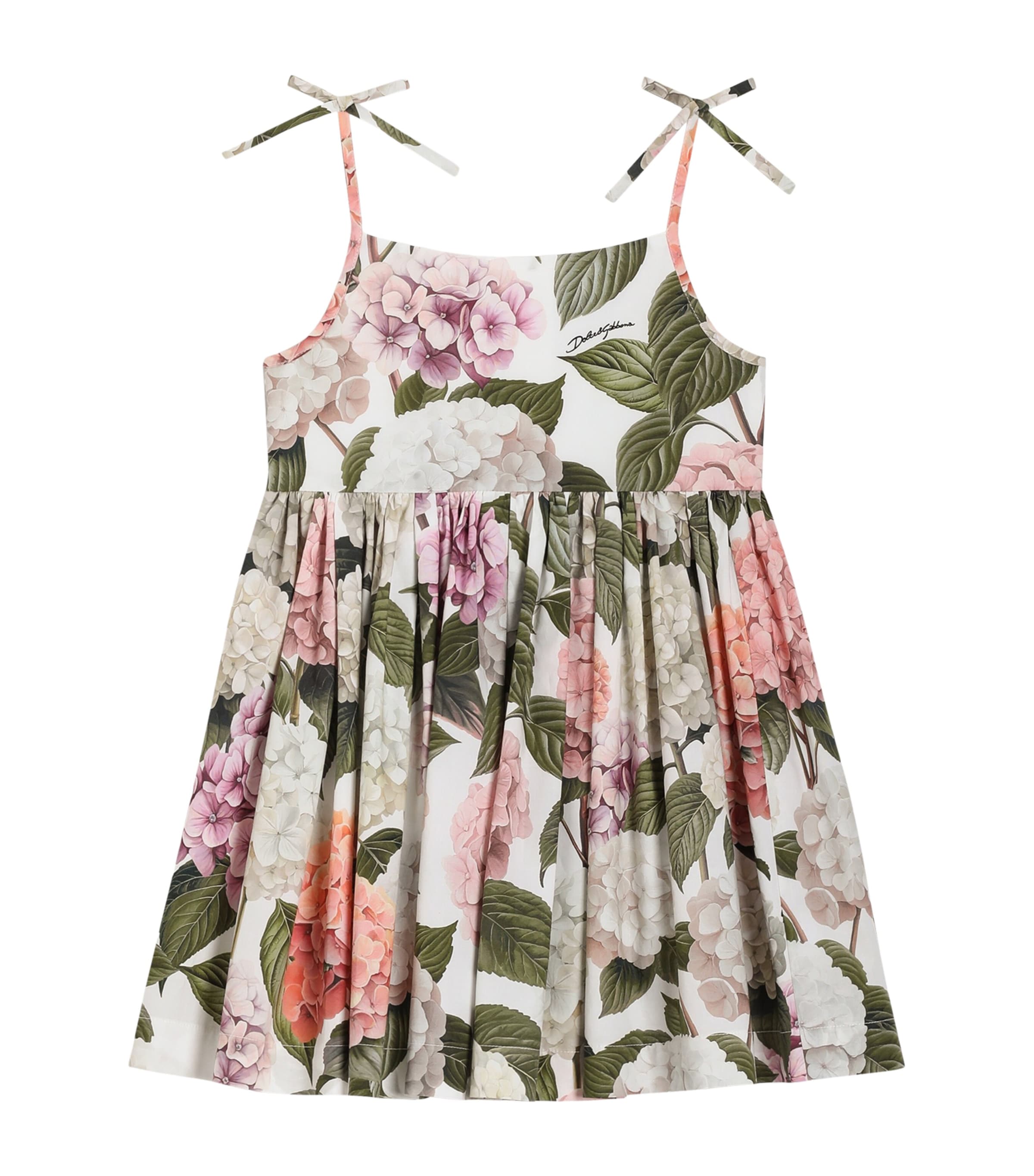 Dolce&Gabbana Kids Cotton Hydrangea Print Dress (8-12+ Years) Ortensie Fdo B Image 1