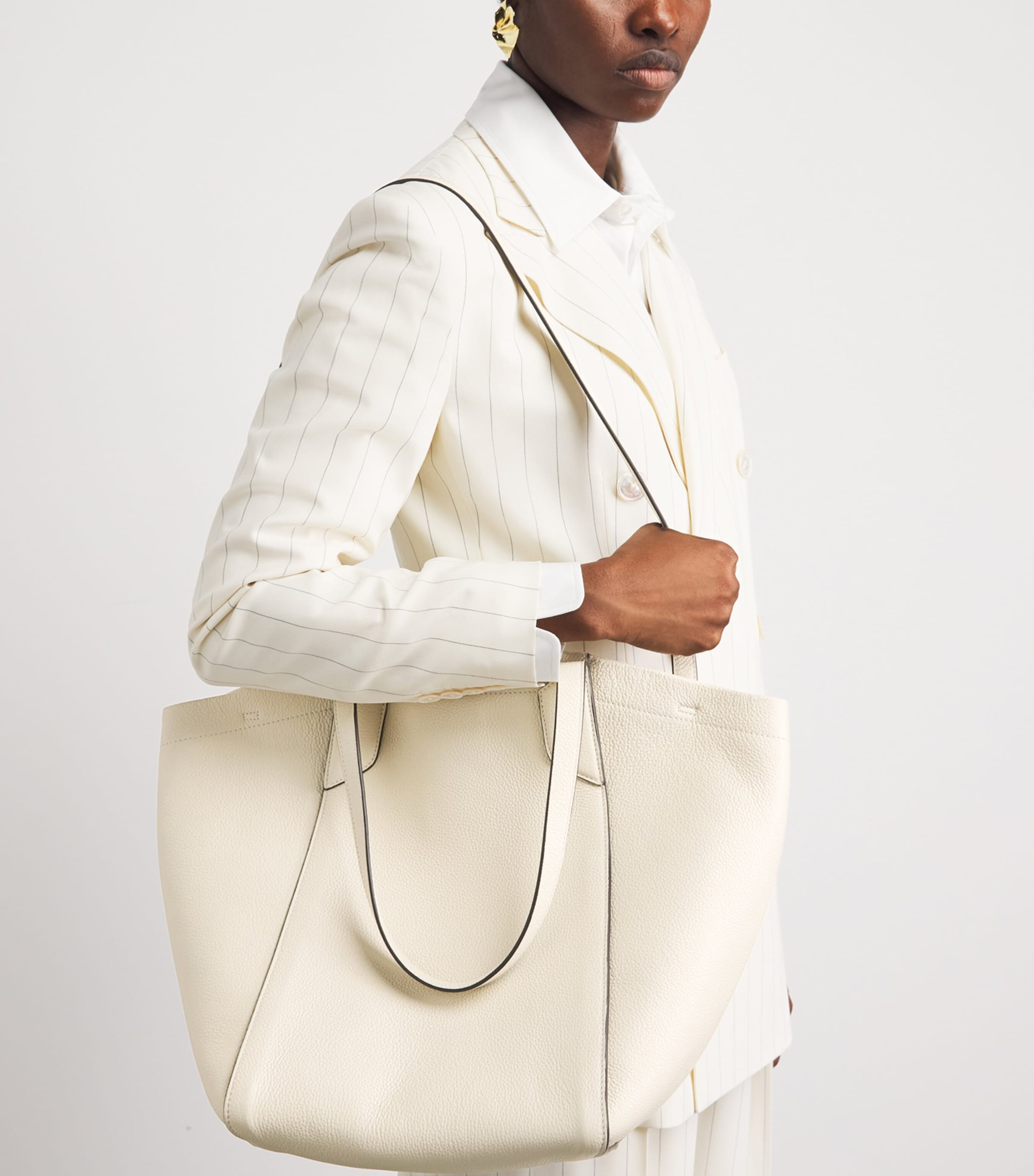 Harrods Medium Leather Freya Tote Bag Stone Image 2