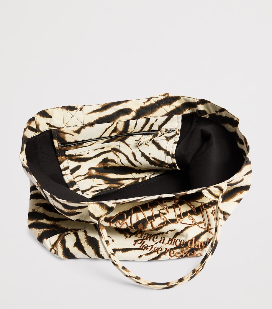 GANNI Large Canvas Zebra Tote Bag Egret Image 5