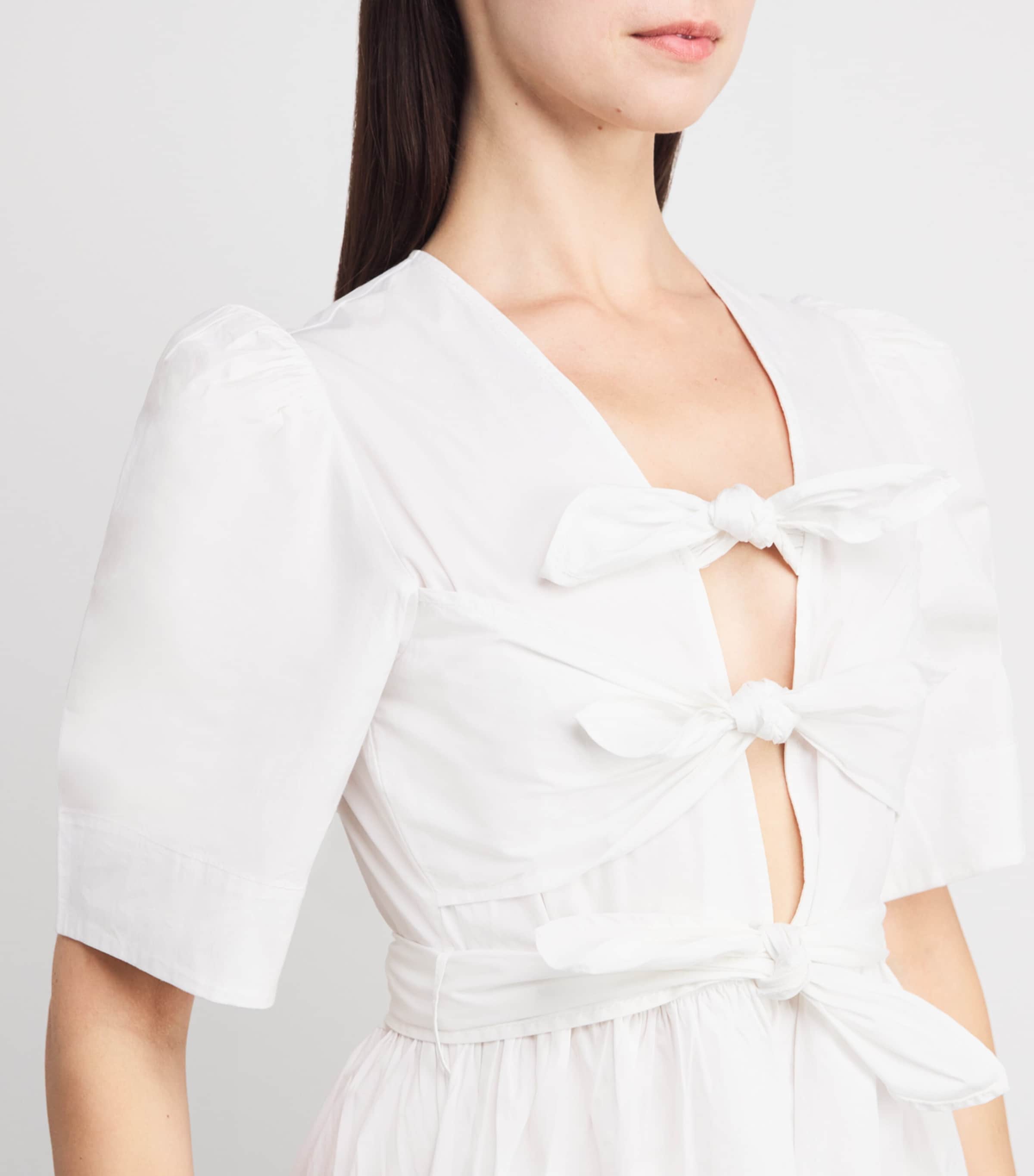 ワンピース Ganni Midi dress with bows White GANNI Tie-Detail Midi Dress | Harrods US