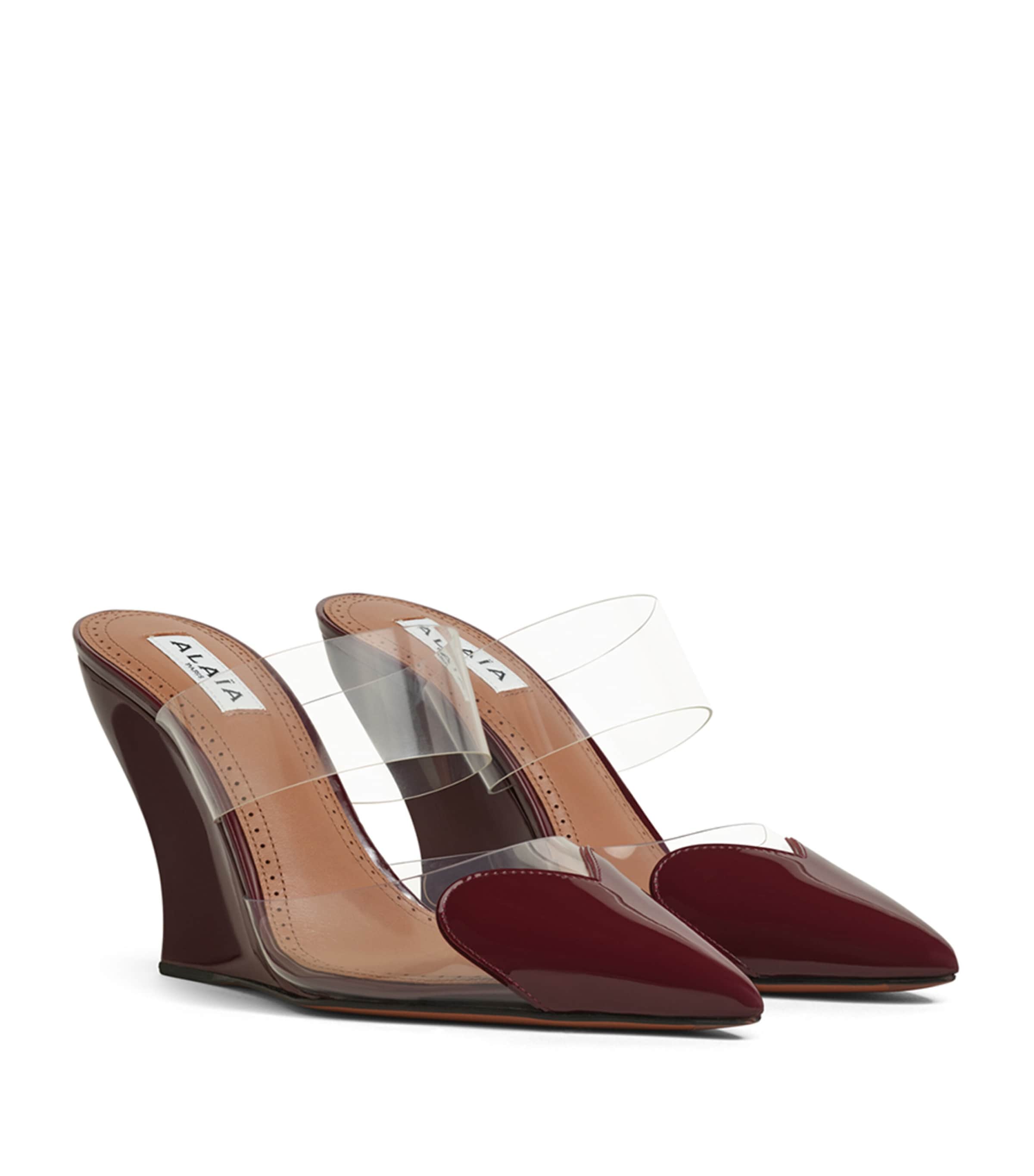 Alaïa Womens Leather-PVC Le Coeur Wedge Mules 90 Rouge Grenat Image 2