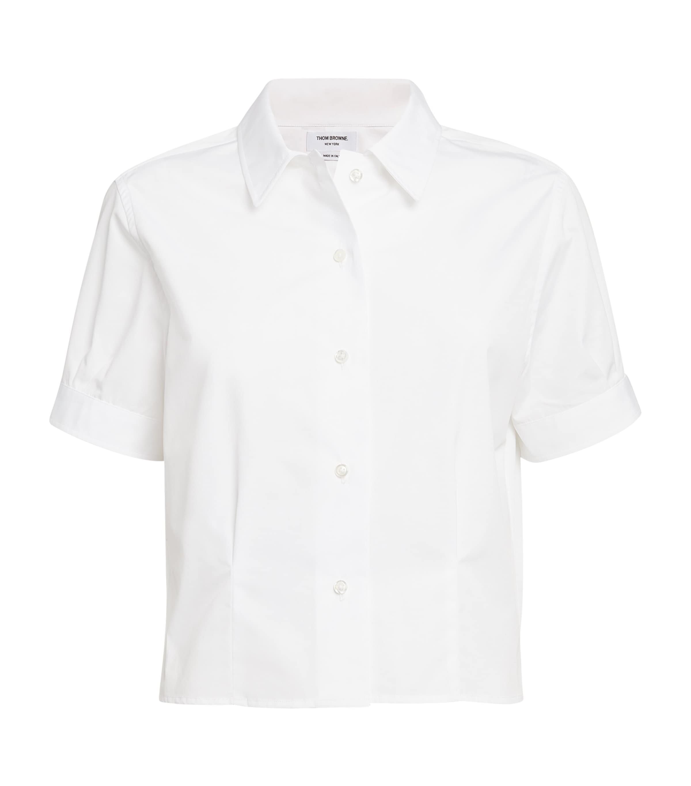 Thom Browne Short Sleeve Tucked Blouse In Poplin In White