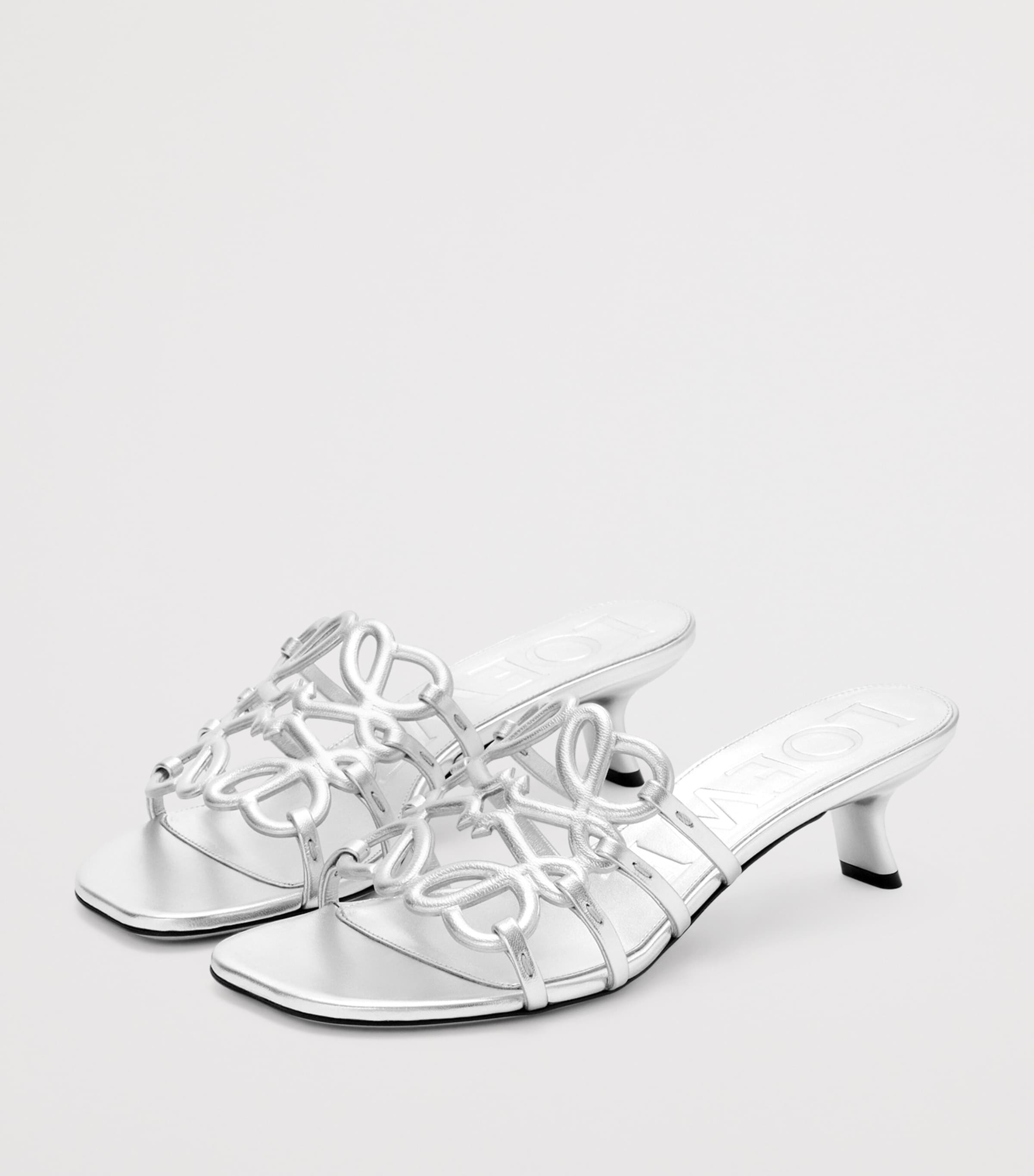 LOEWE x Paula's Ibiza Leather Petal Anagram Heeled Mules 45 Silver Image 2