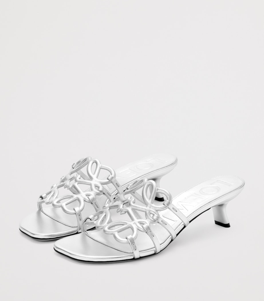 LOEWE x Paula's Ibiza Leather Petal Anagram Heeled Mules 45 Silver Image 2