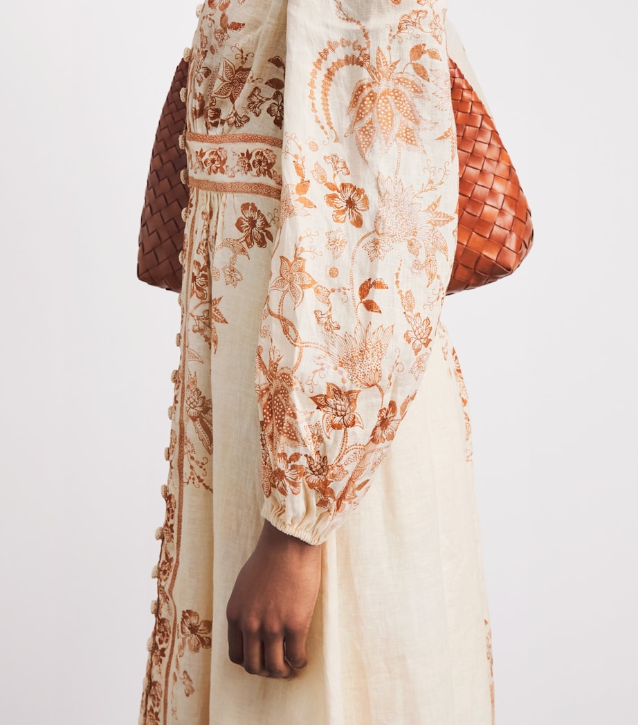 Zimmermann Womens Linen Indra Plunge Midi Dress Cream Tan Floral Image 3