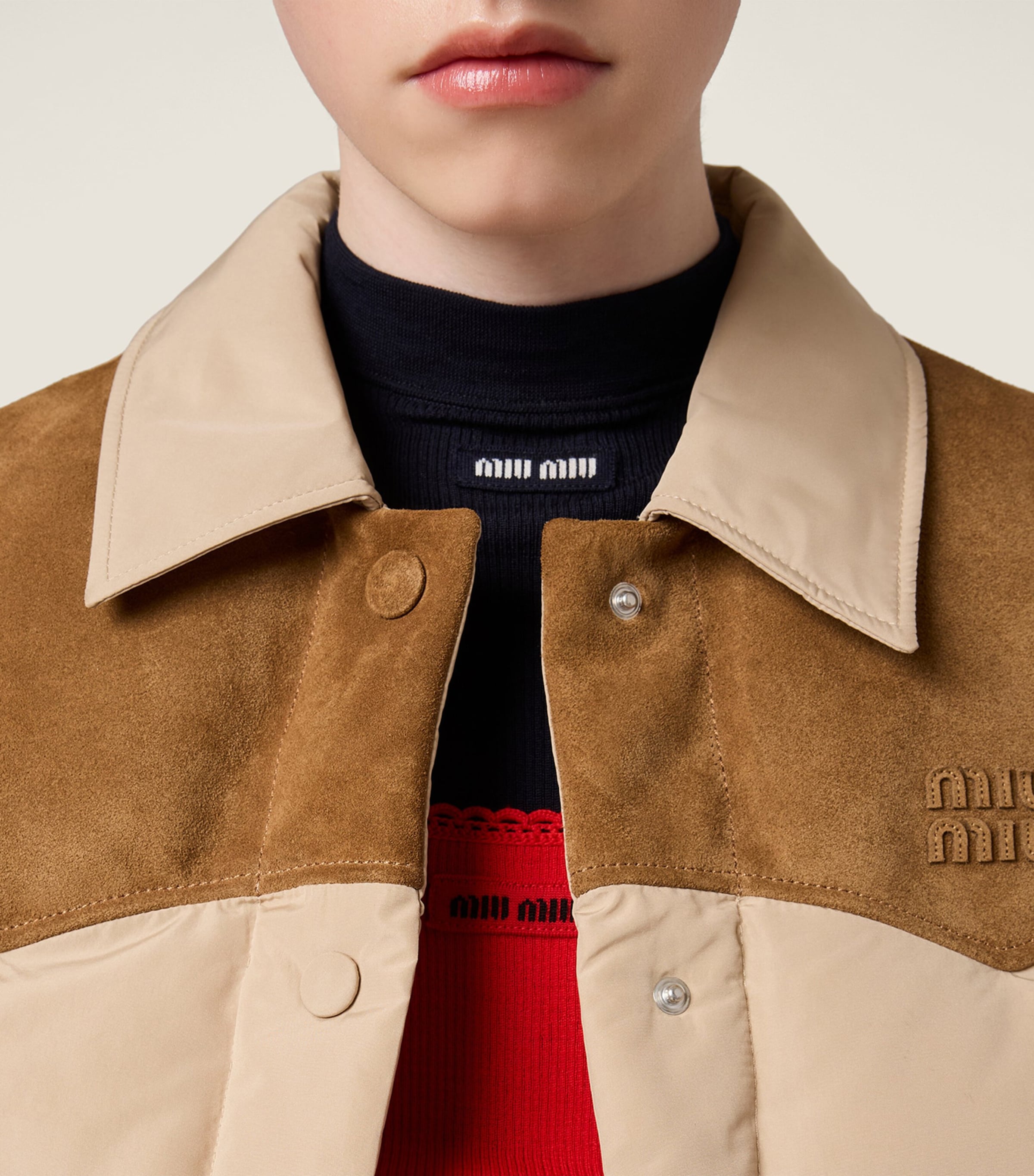 Miu Miu Womens Leather-Trim Down-Filled Gilet Image 4