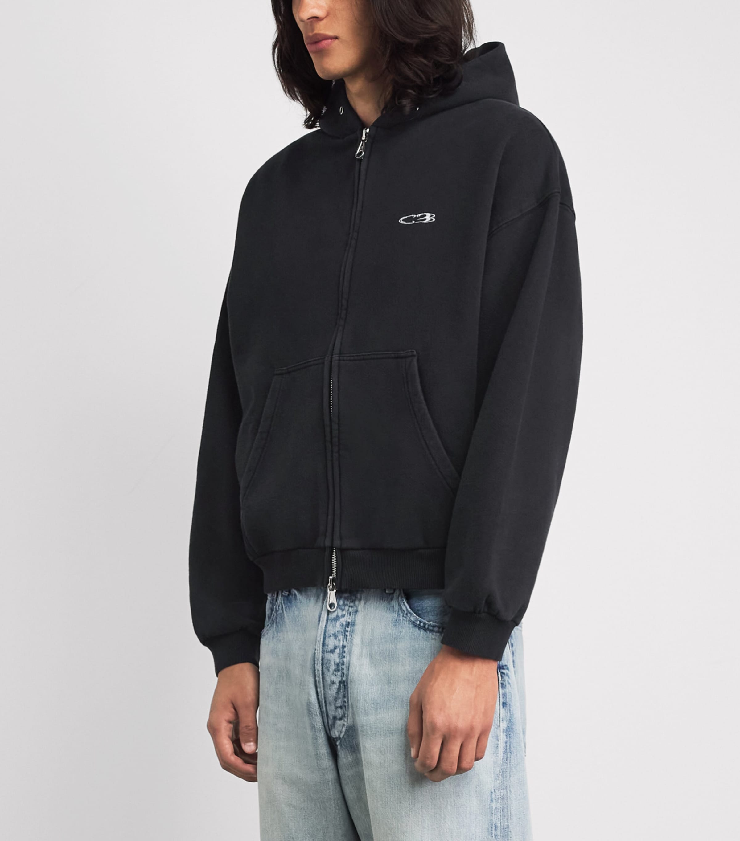 Cole Buxton Mens Cotton Distressed Surf Hoodie Vintage Black Image 4