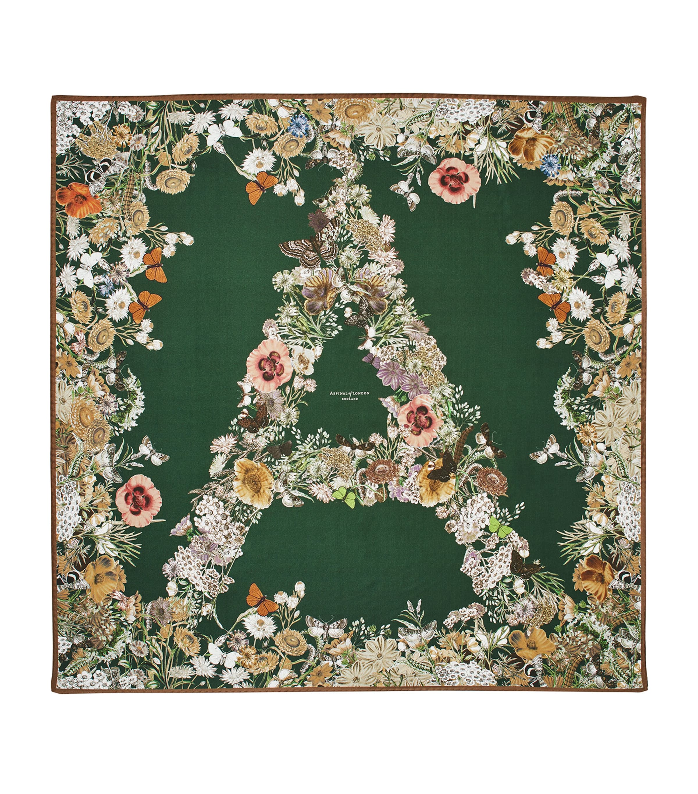 Aspinal Of London Silk Botanical 'a' Print Scarf In Green