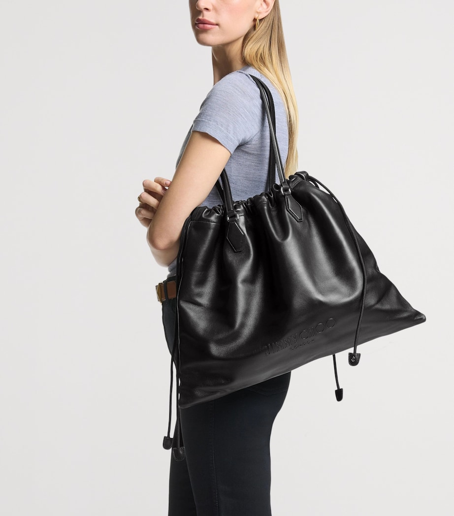Jimmy Choo Large Leather Drawstring Tote Bag Black/light Gold Image 2