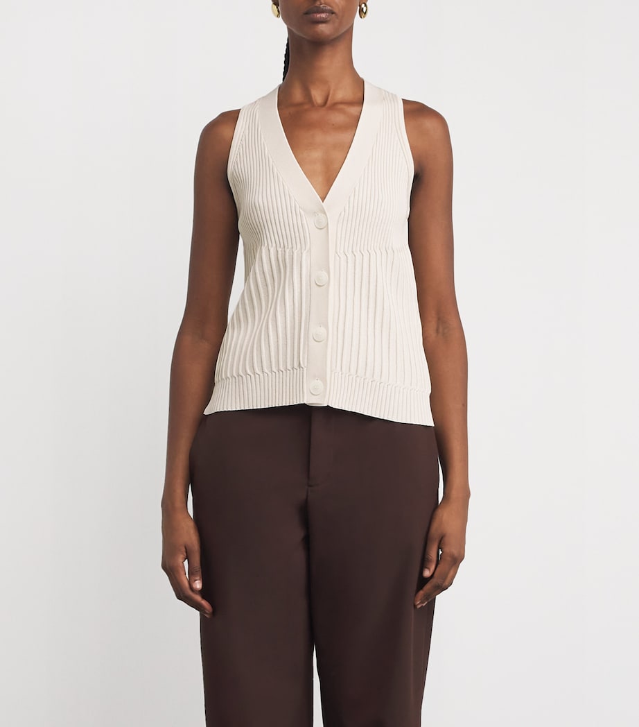 Cotton-Blend Knitted Waistcoat IVORY Image 3