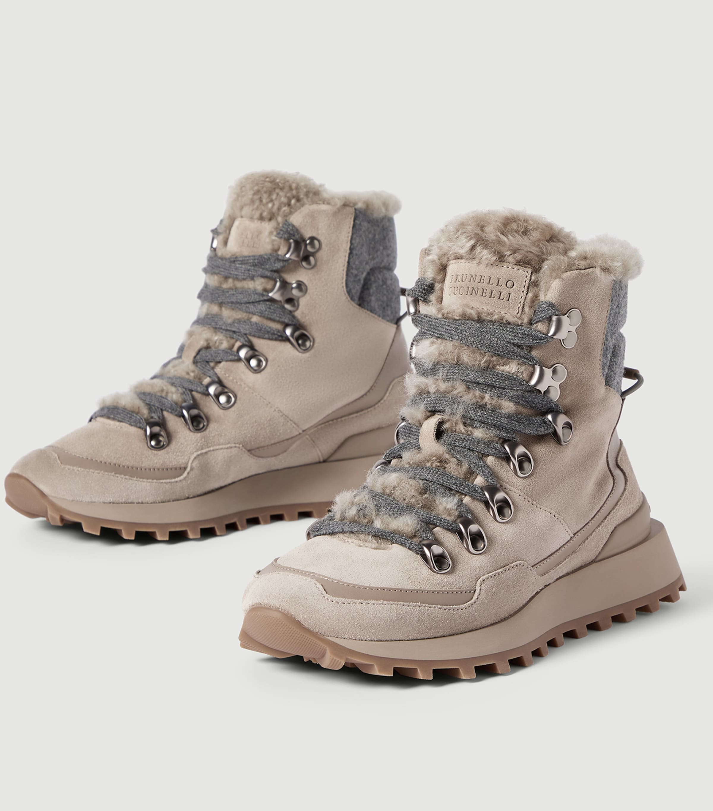 Brunello Cucinelli Suede Shearling-Trim Hiking Boots Image 4