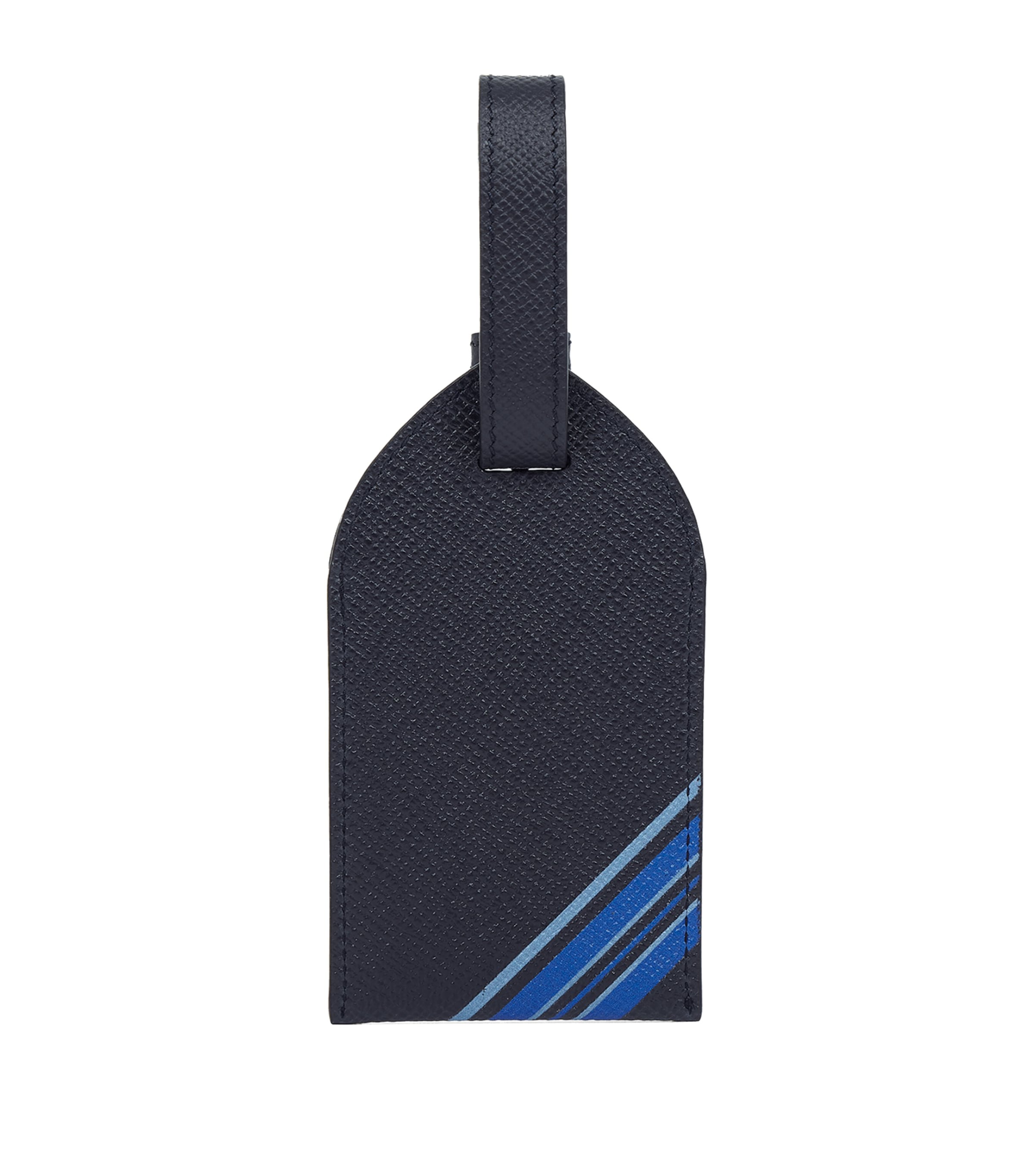 Smythson Panama Leather Stripe Luggage Tag Navy Image 1