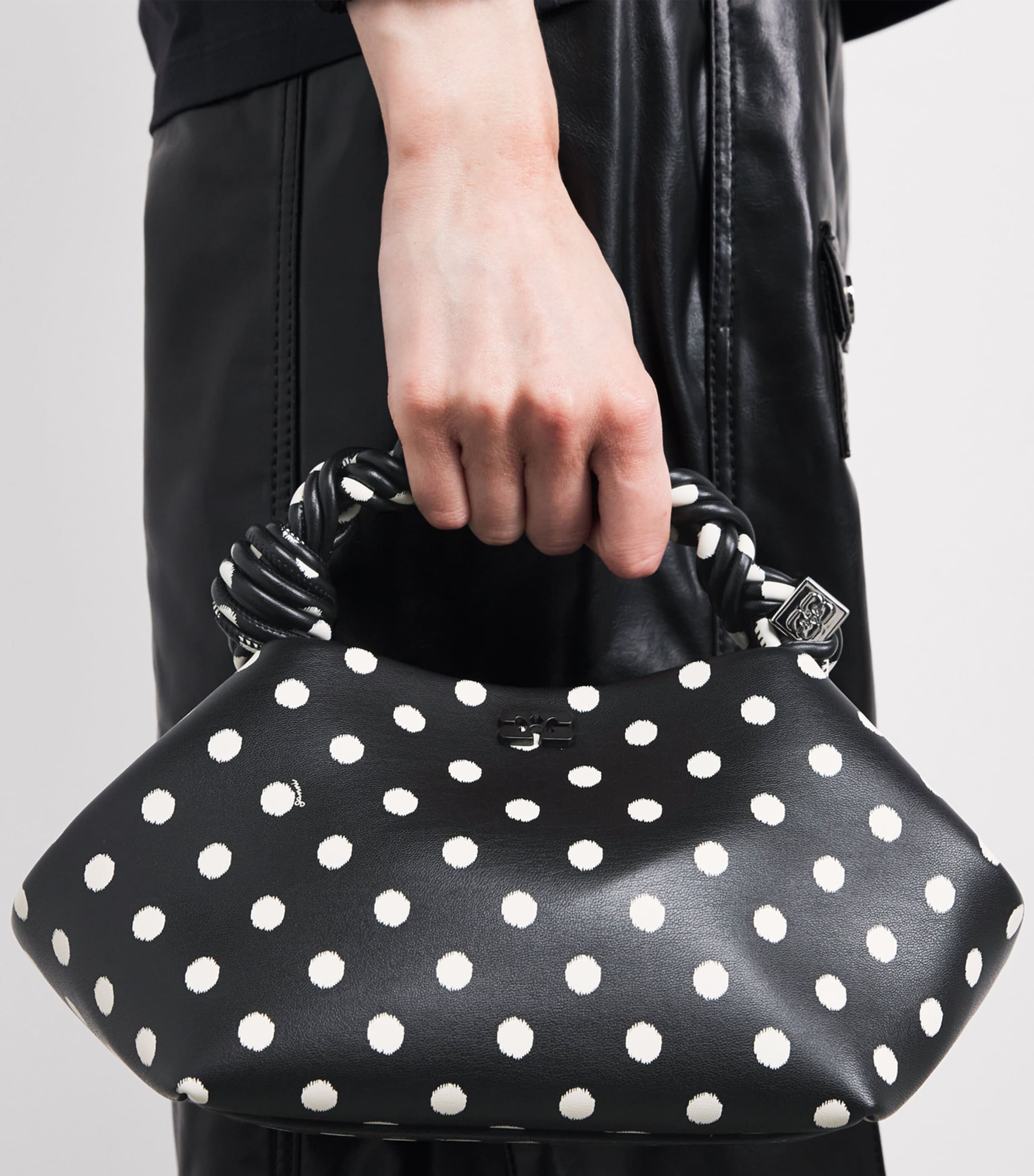 Small Polka-Dot Bou Top-Handle Bag 099 BLACK Image 2