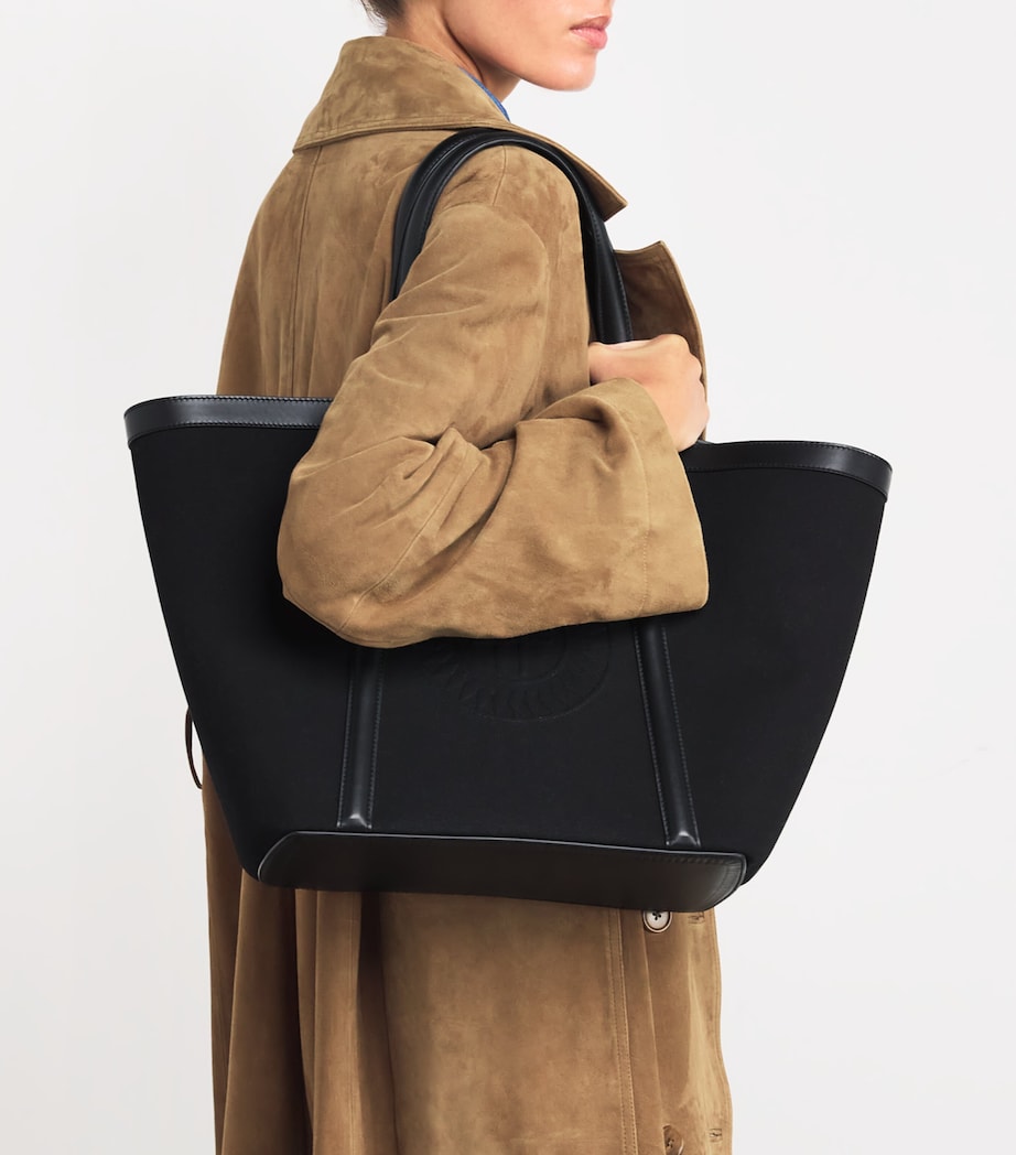 Large Canvas-Leather Embossed Tote Bag BLACK Image 2