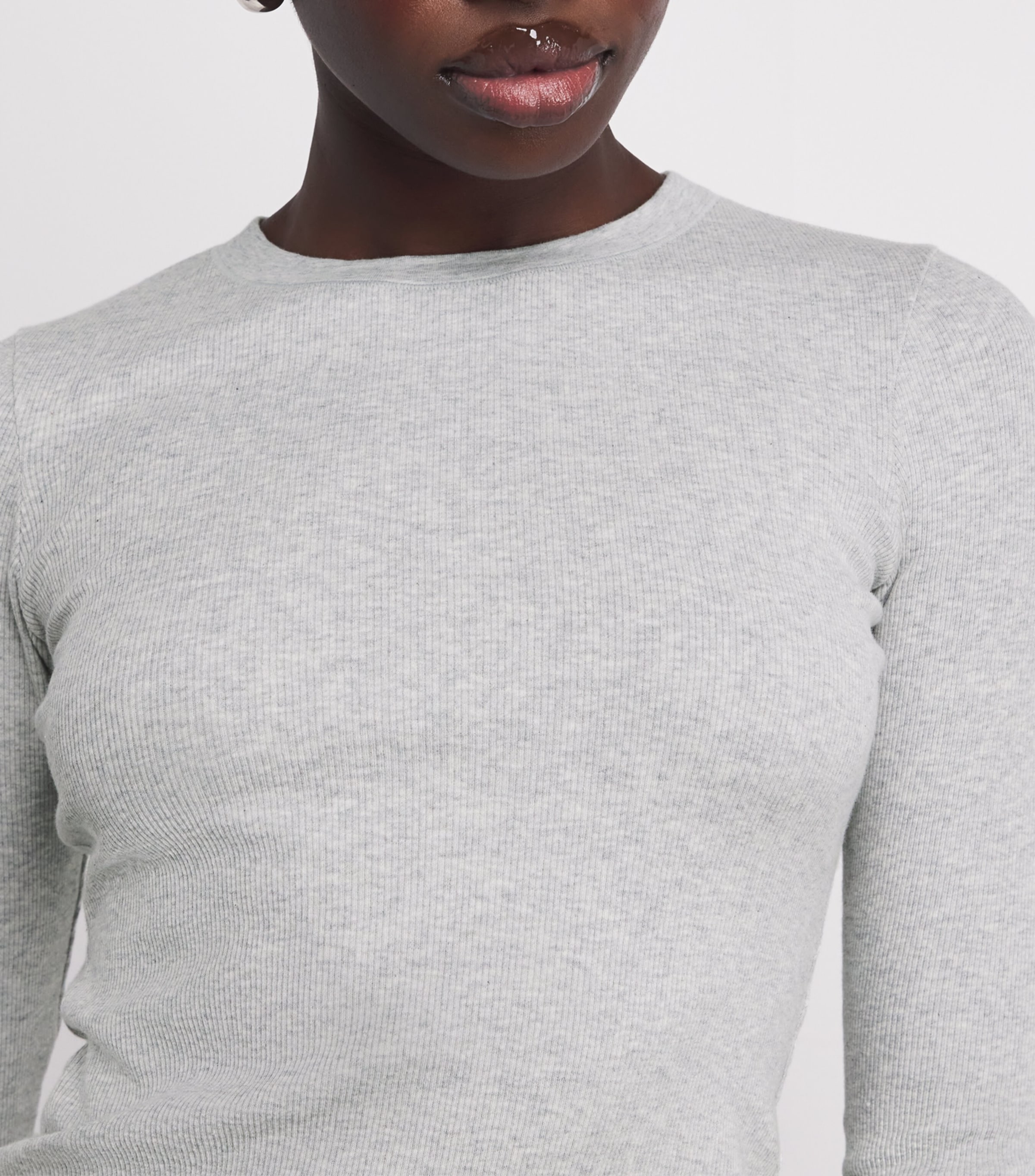 Cotton-Blend Long-Sleeve T-Shirt LIGHT HEATHER GREY Image 6