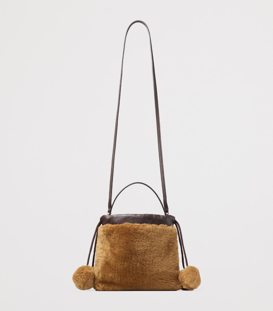 Jimmy Choo Shearling Drawstring Pouch Teddy/chocolate/ligh Image 2