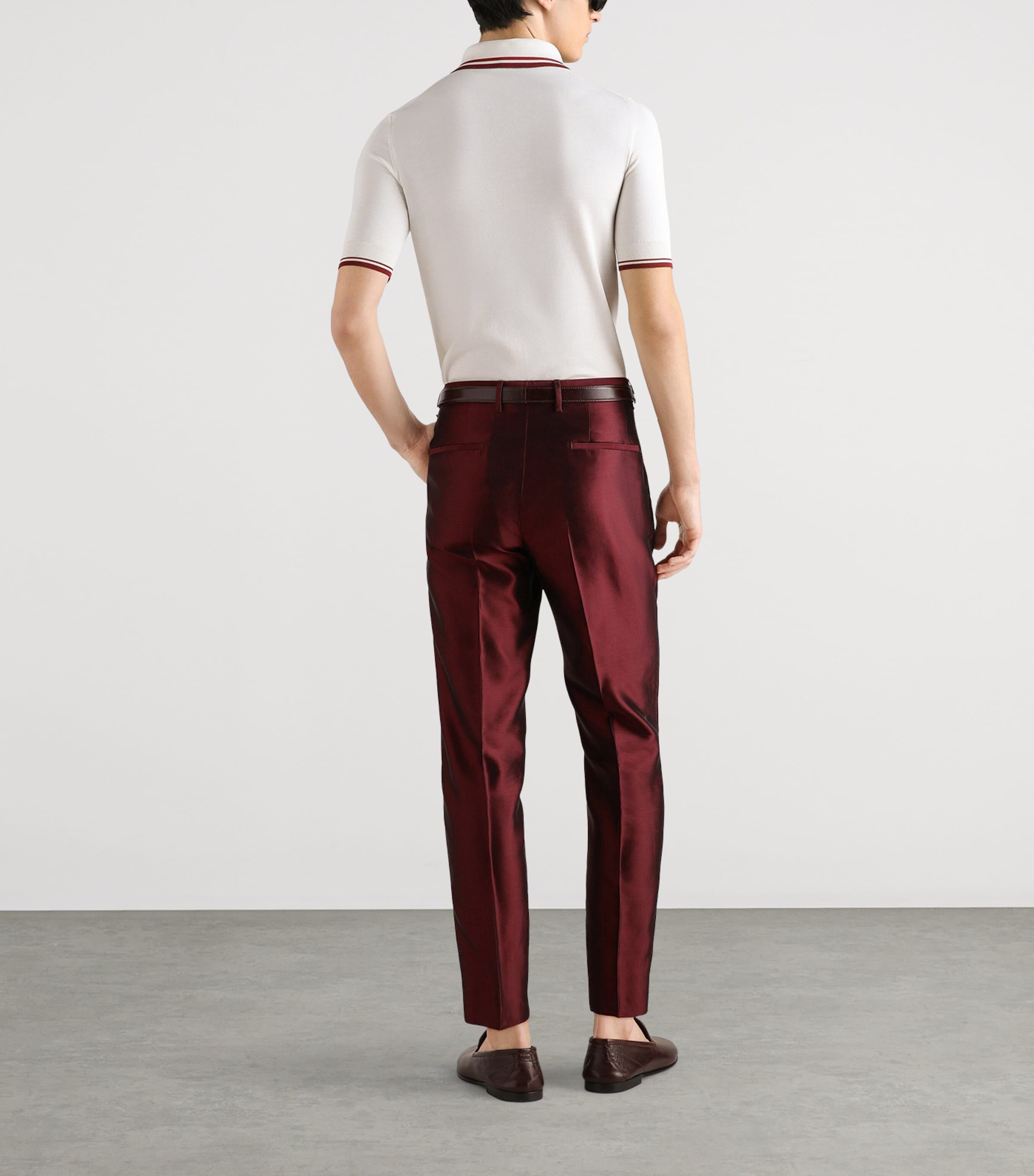 Dolce&Gabbana Mens Silk Cropped Tailored Trousers Wine Image 3