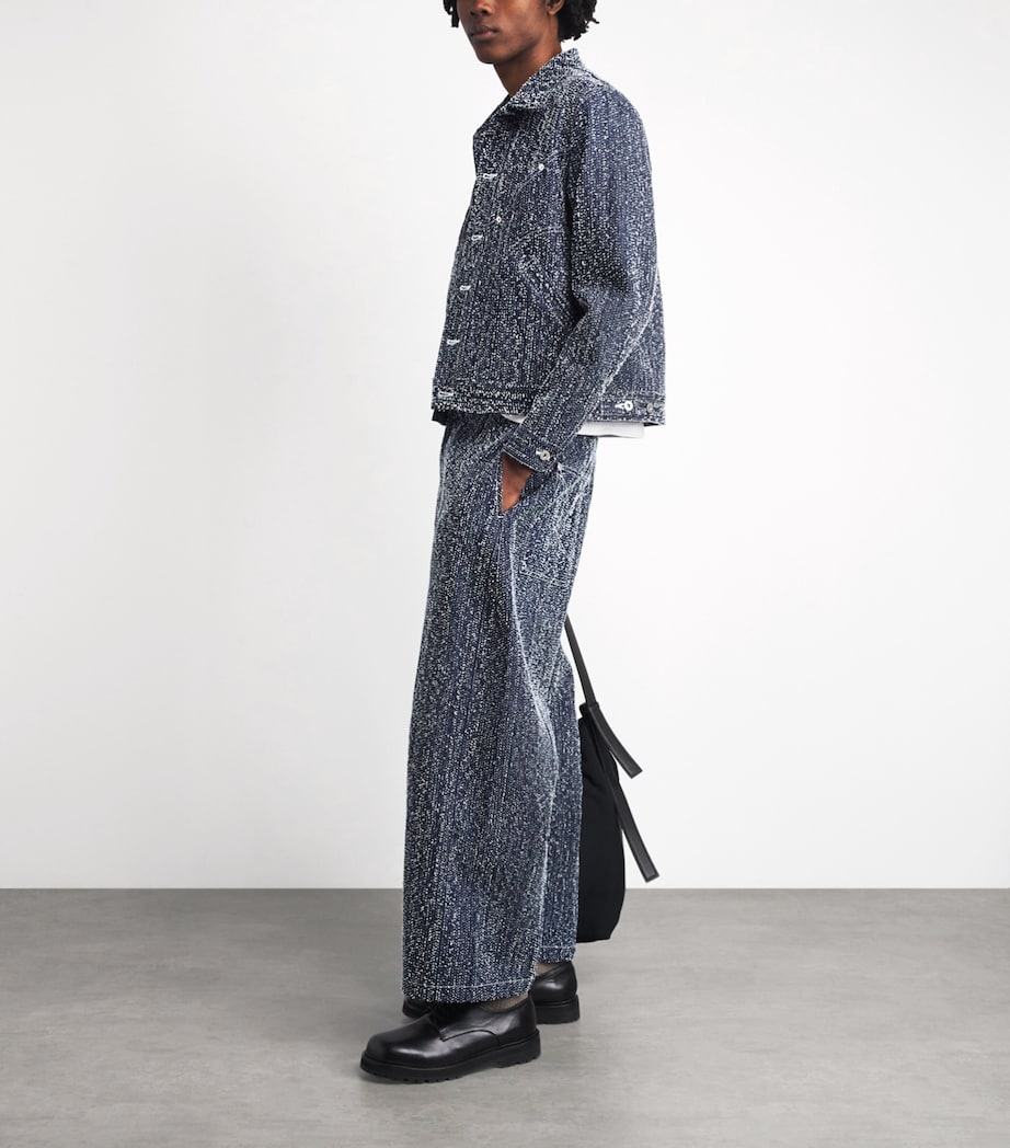 Sage Nation Mens Denim Speckled Box-Pleat Trousers Snow Nep Image 2