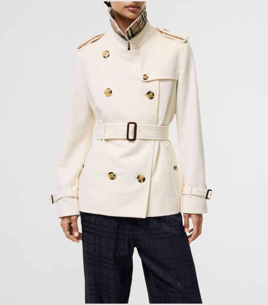 Burberry Womens Cashmere Kensington Trench Jacket Ivory White Image 4