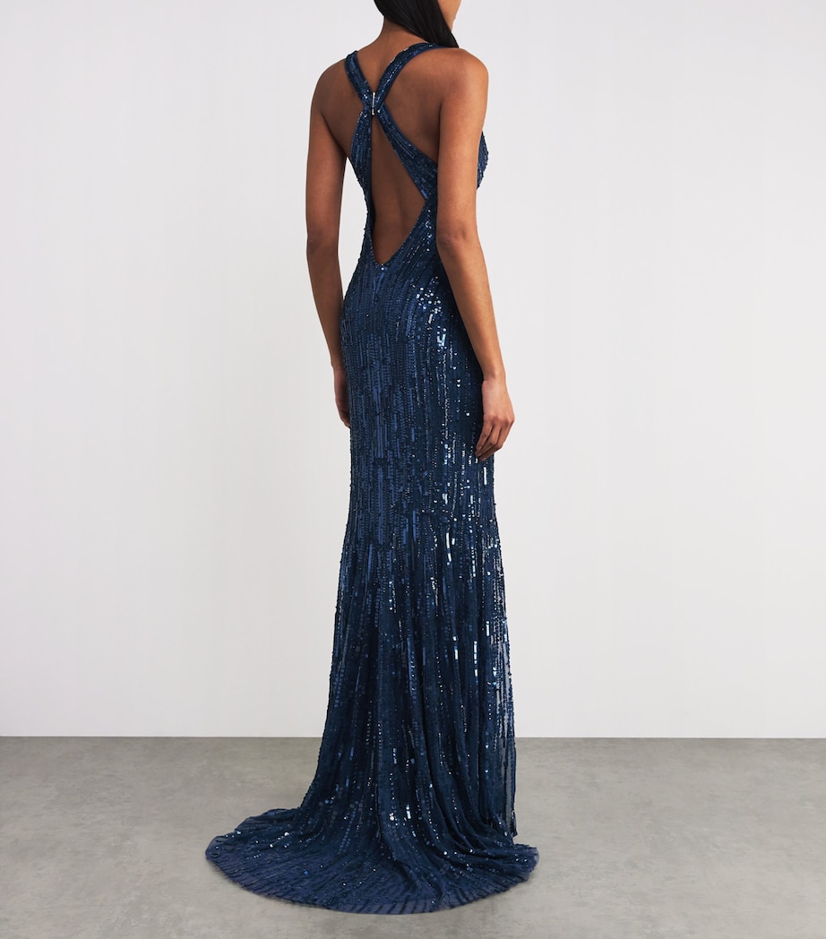 Jenny Packham Womens Embellished Luxor Gown Sea Dragon Image 3