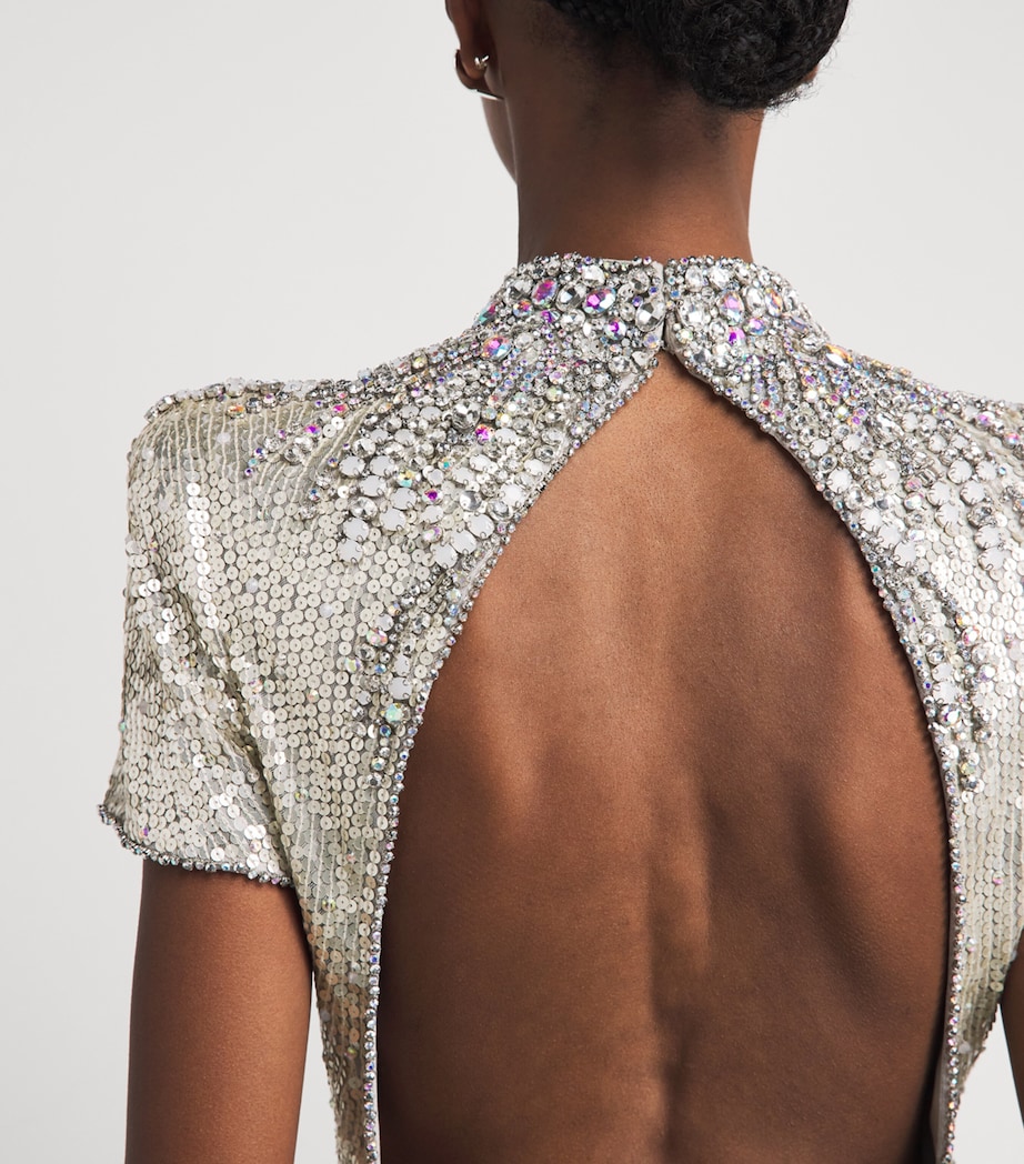 Jenny Packham Womens Sequin-Embellished Tala Mini Dress Snow Image 5