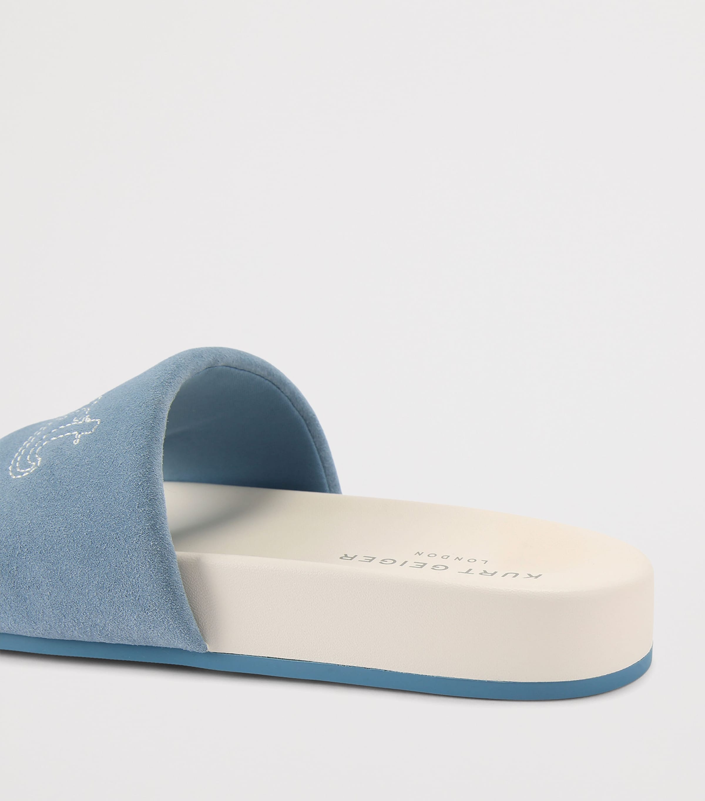 Kurt Geiger London Velvet Logo Script Slides Mid Blue Image 3