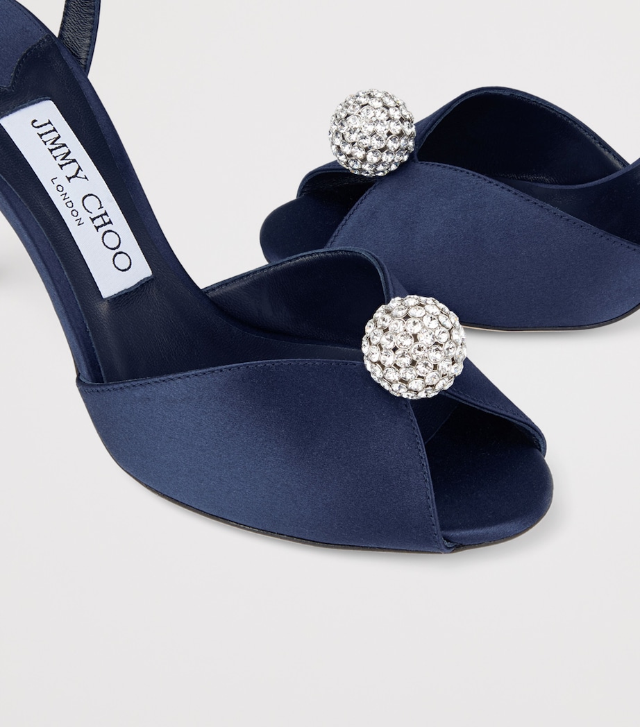 Jimmy Choo Sacora 85 Satin Heeled Sandals Marine/crystal Image 5