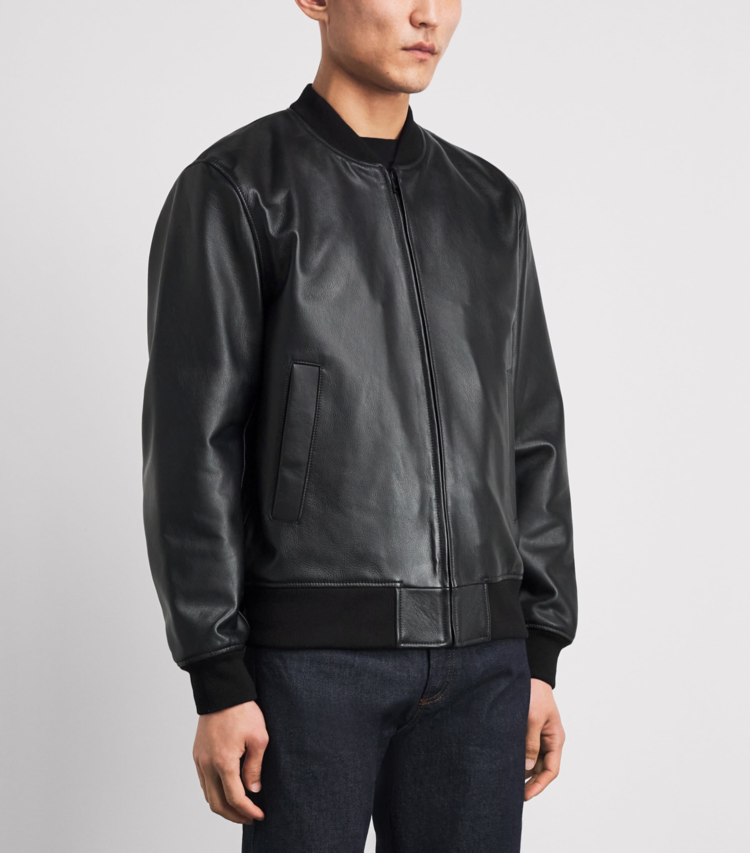 Sandro Paris Mens Leather Bomber Jacket Black Image 4