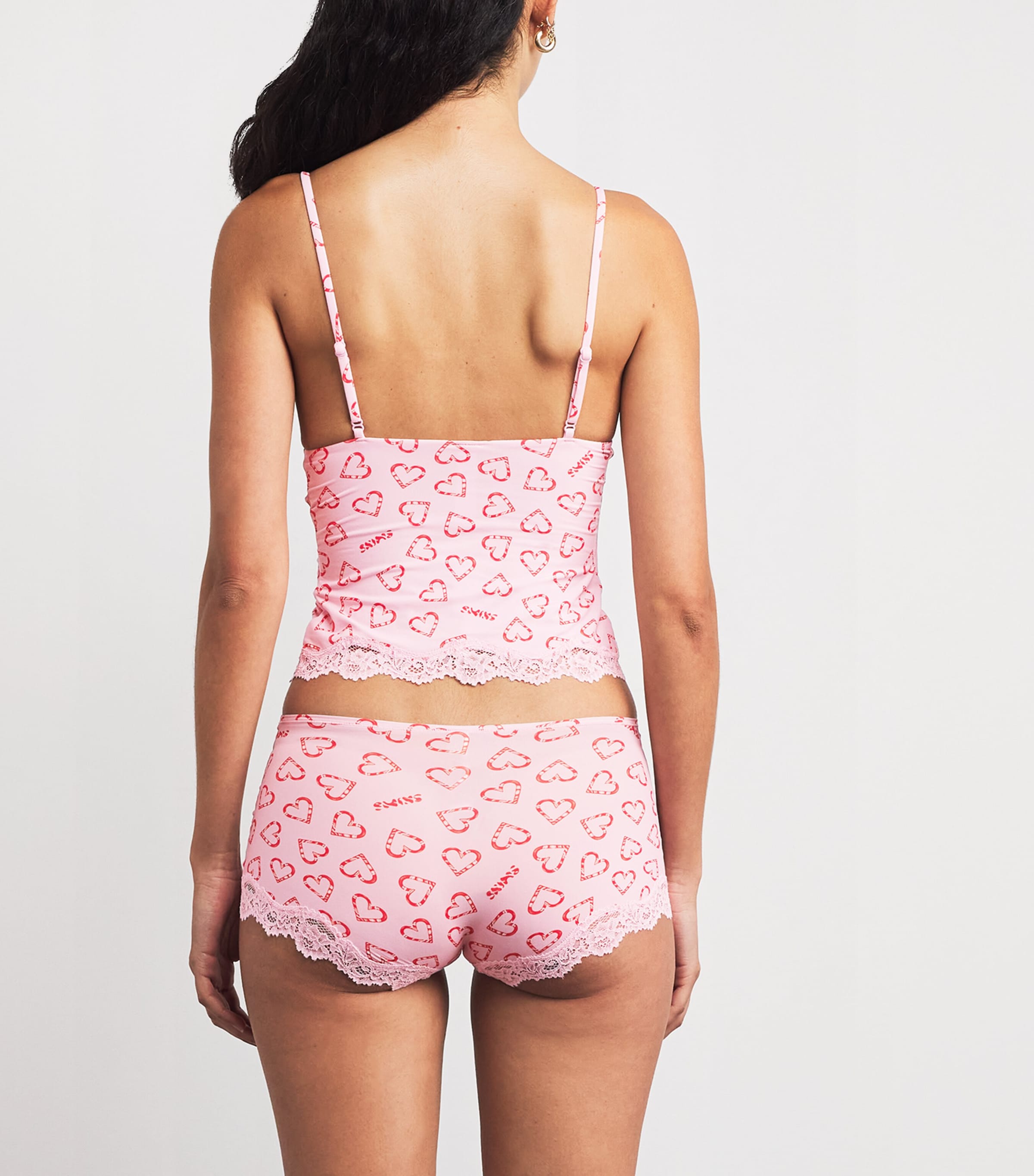 Printed Fits Everybody Lace-Trim Cami and Shorts Set CB CANDY HEART PRINT Image 3