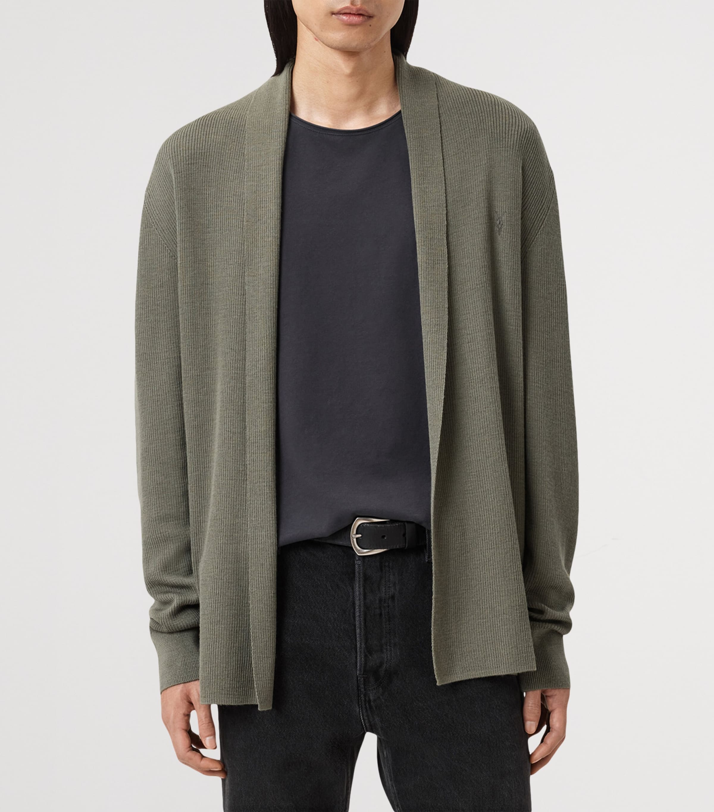 Merino Wool Mode Cardigan DUSKY GREEN Image 3