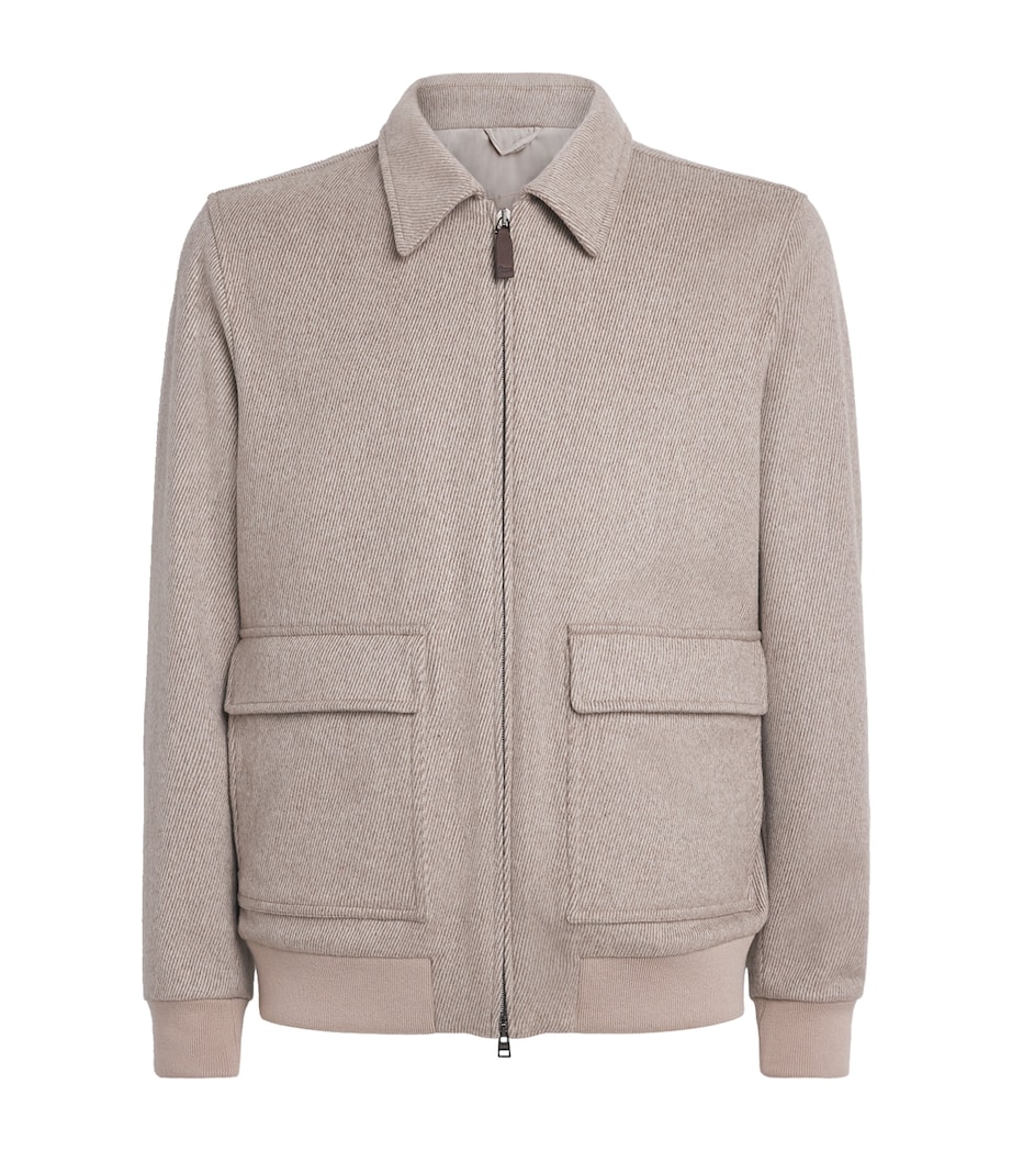 Herno Mens Wool-Cashmere Collar Bomber Jacket Taupe Image 1