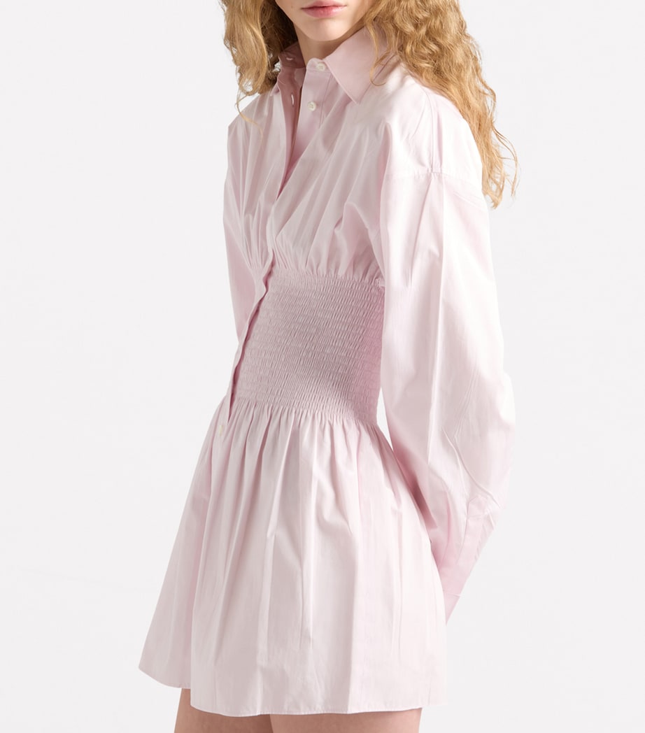 Poplin Smocked-Waist Shirt Dress F0442 Image 4