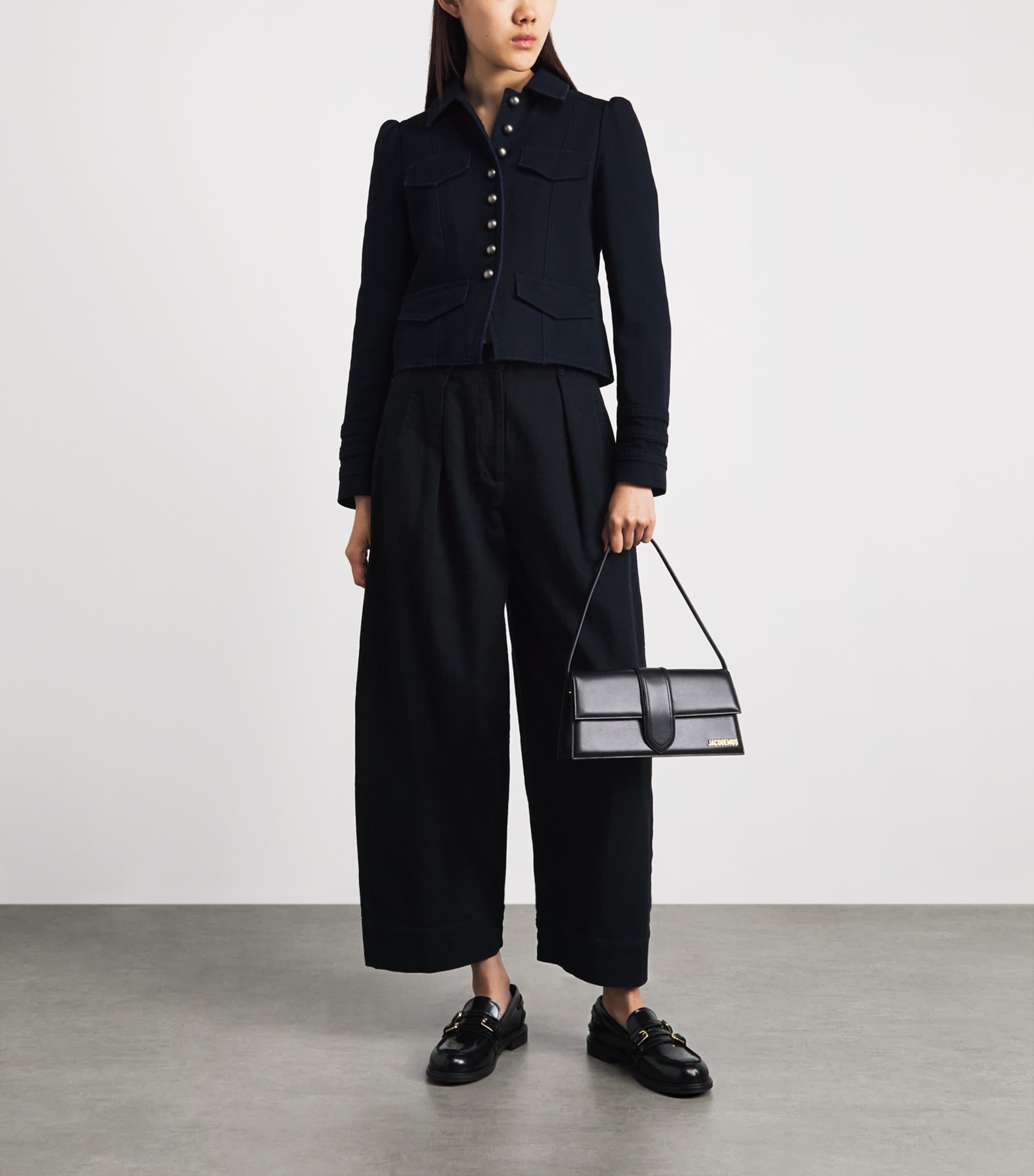 ME+EM Womens Organic Cotton Twill Cropped Jacket Summer Navy Image 2
