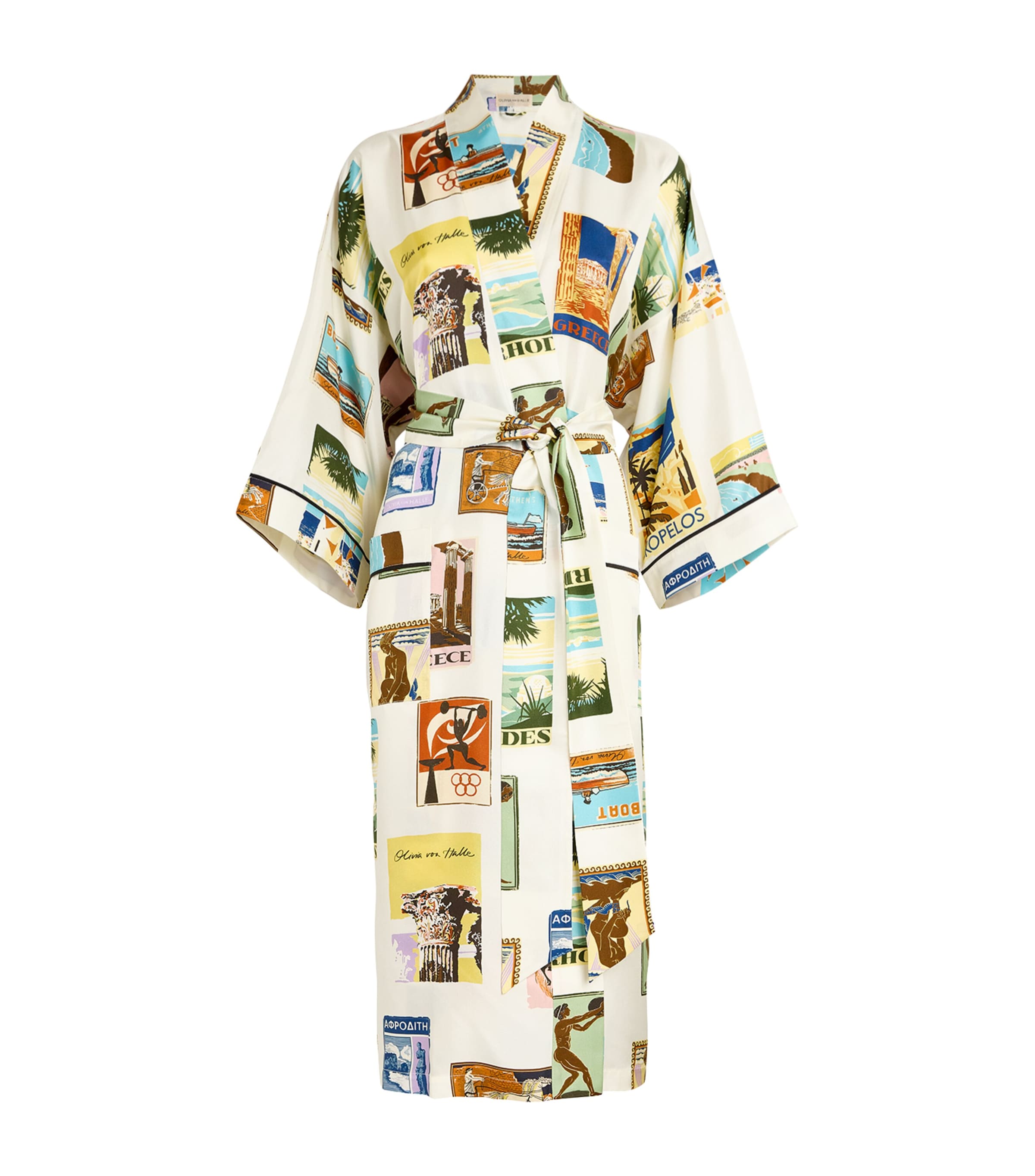 OLIVIA VON HALLE SILK SABINE POSTCARD ROBE 