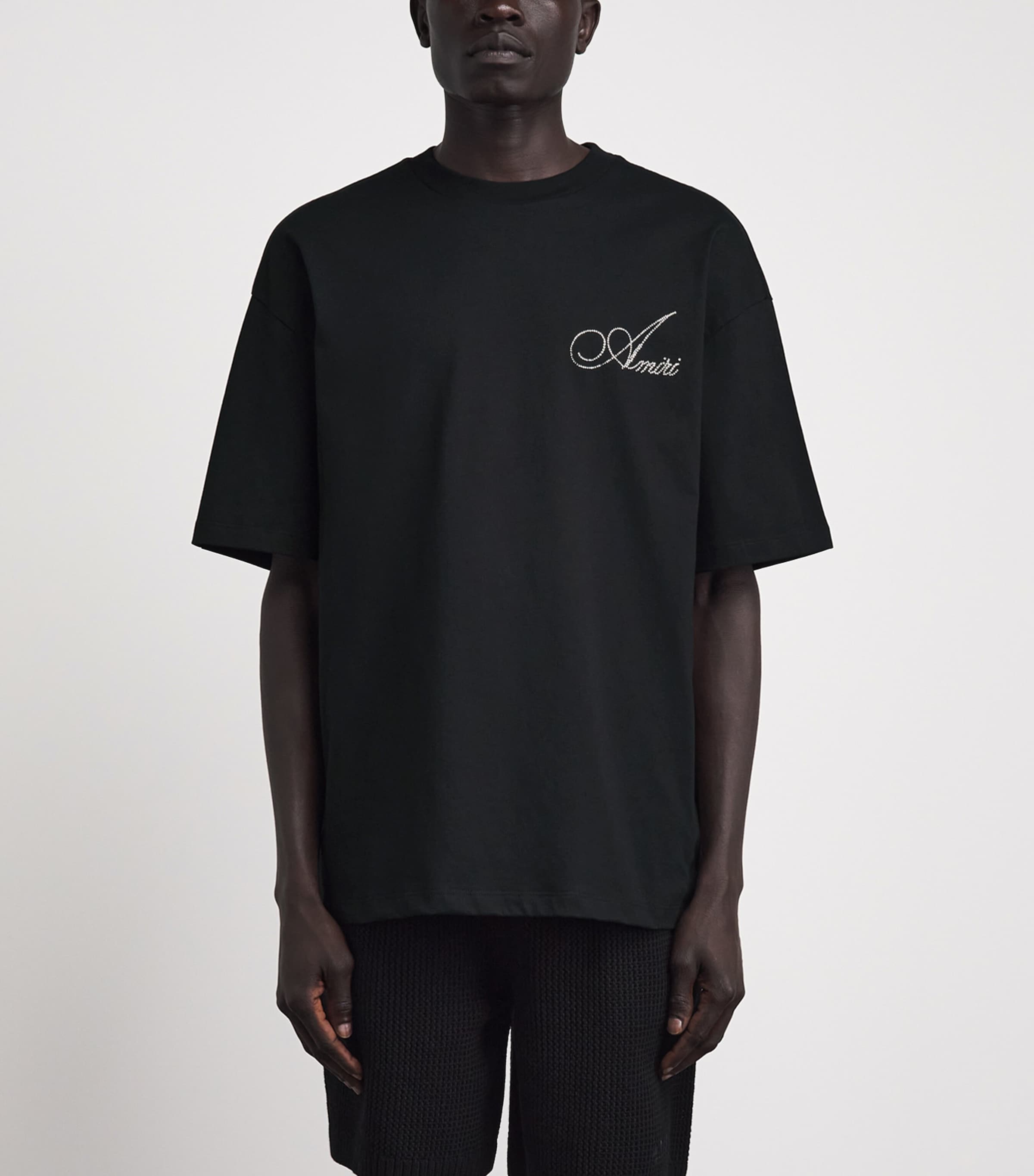 AMIRI Mens Cotton Crystal Logo T-Shirt Black Image 4