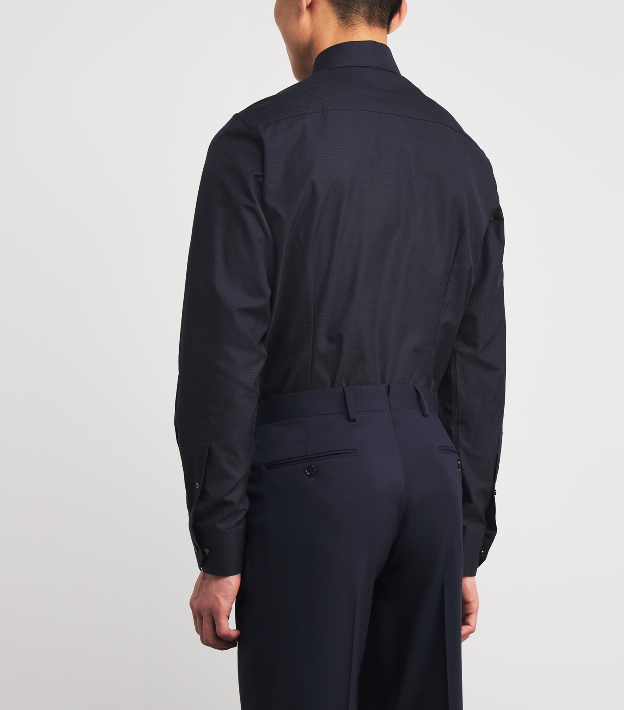 Eton Mens Cotton Dobby Contemporary Fit Shirt Black Semi Image 4