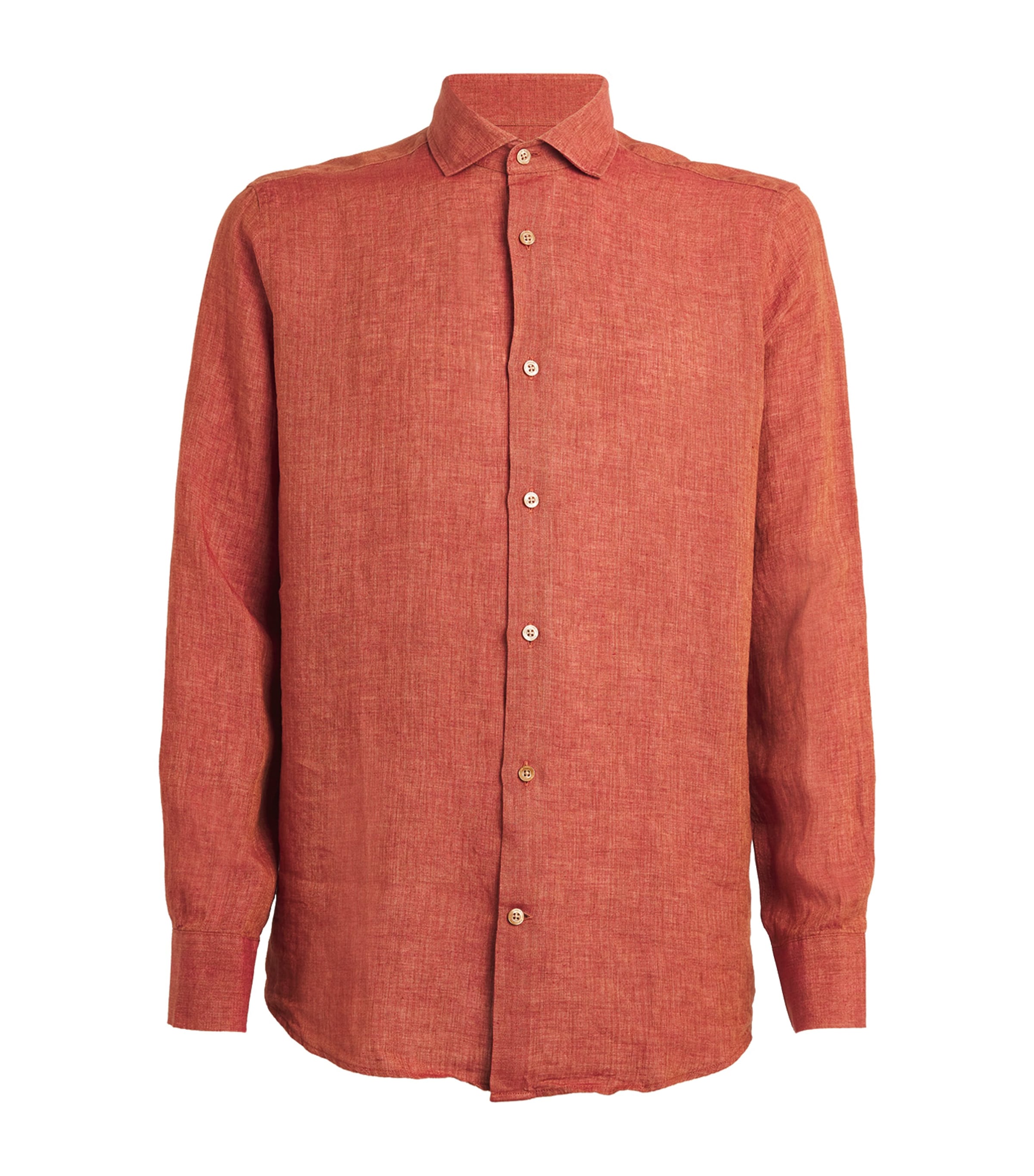 Frescobol Carioca Linen Antonio Shirt In Orange